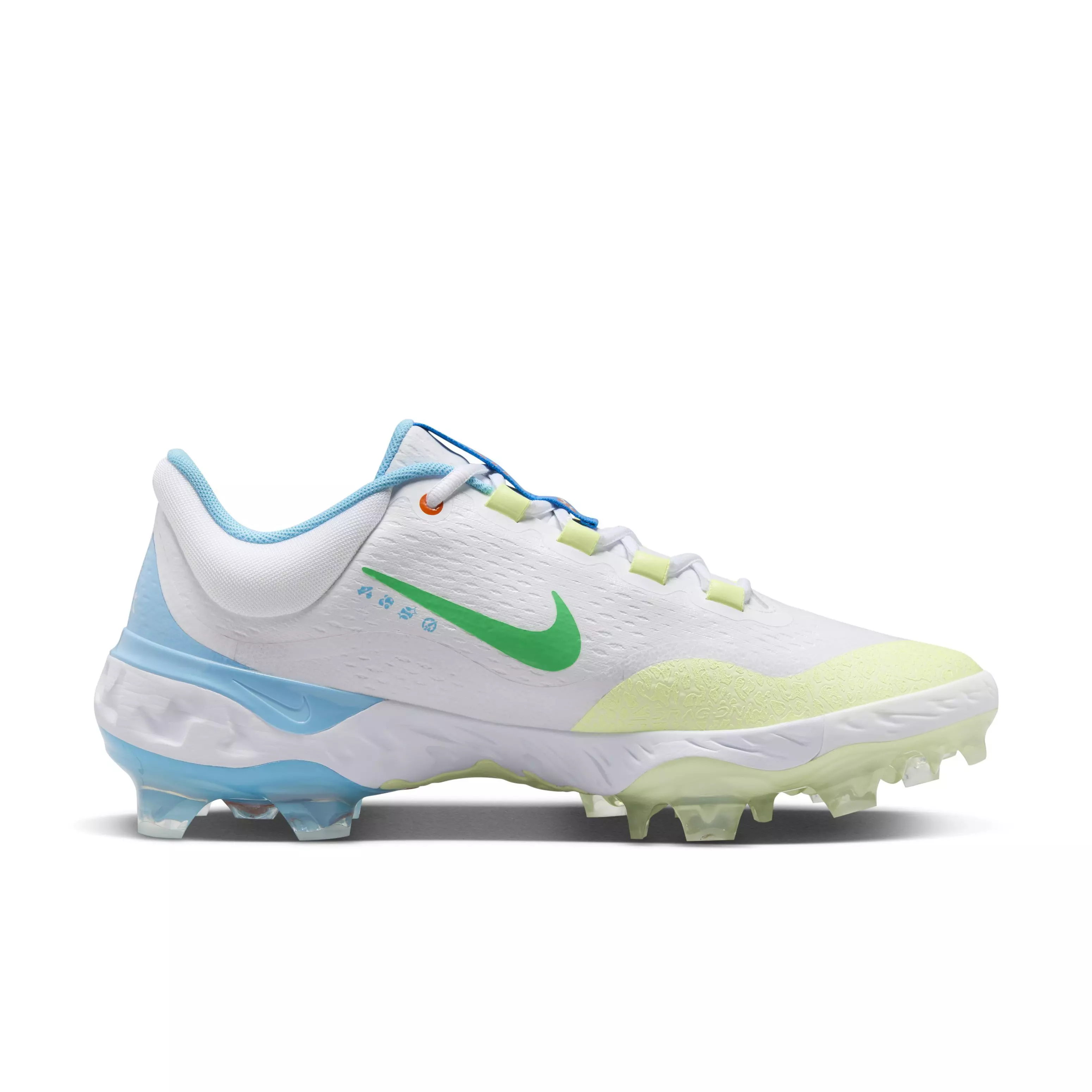 Nike Alpha Huarache Elite 4 Low MCS "White/Lime/Light Blue" Men's Baseball Cleat - WHITE/LIME/LT BLUE
