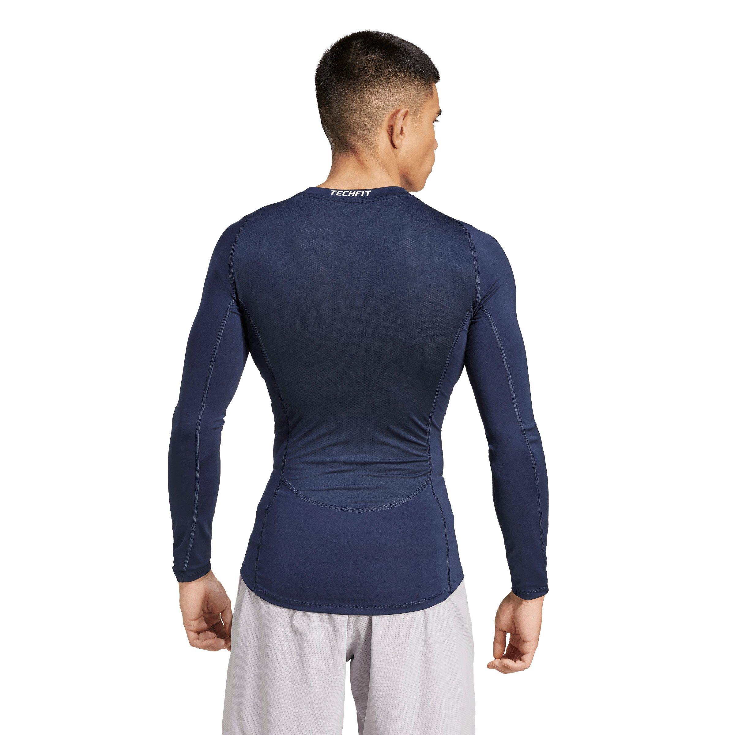 adidas Men's HIIT TECHFIT Compression Training Long Sleeve Tee - Dark Blue - DK BLUE Thumbnail View 2
