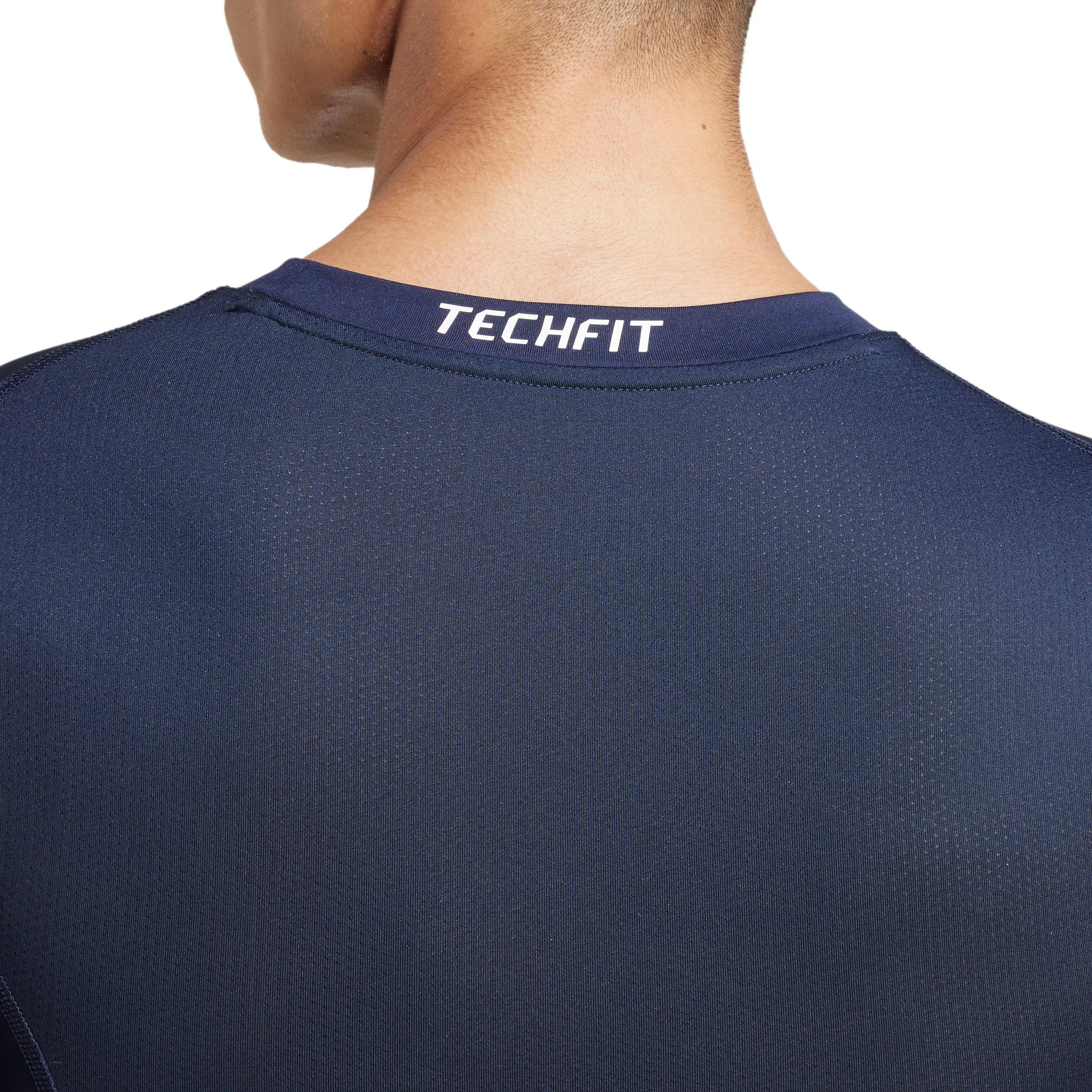 adidas Men's HIIT TECHFIT Compression Training Long Sleeve Tee - Dark Blue - DK BLUE Thumbnail View 4