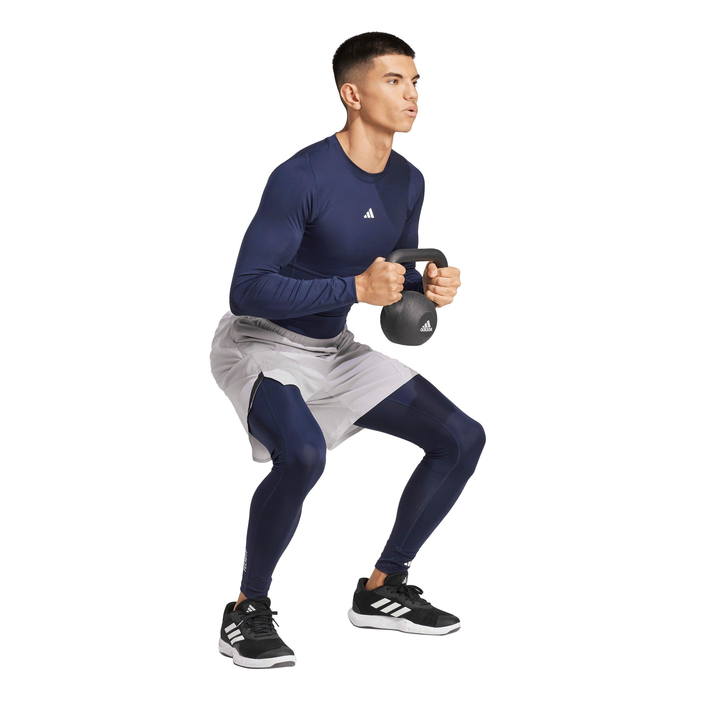adidas Men's HIIT TECHFIT Compression Training Long Sleeve Tee - Dark Blue - DK BLUE Thumbnail View 5