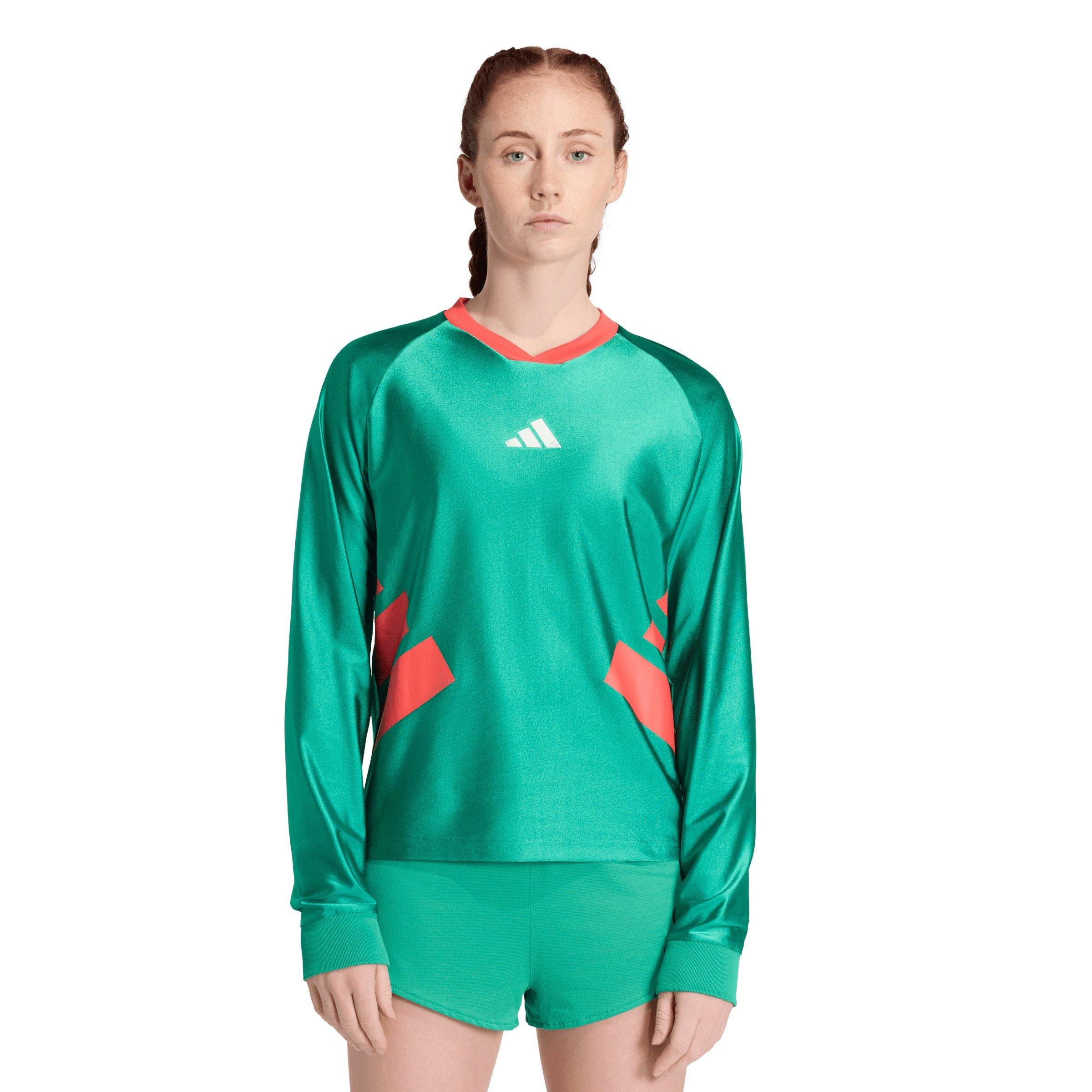 adidas Adult Running All Time Classics Long-Sleeve Tee - Green/Red - GREEN/RED Thumbnail View 1