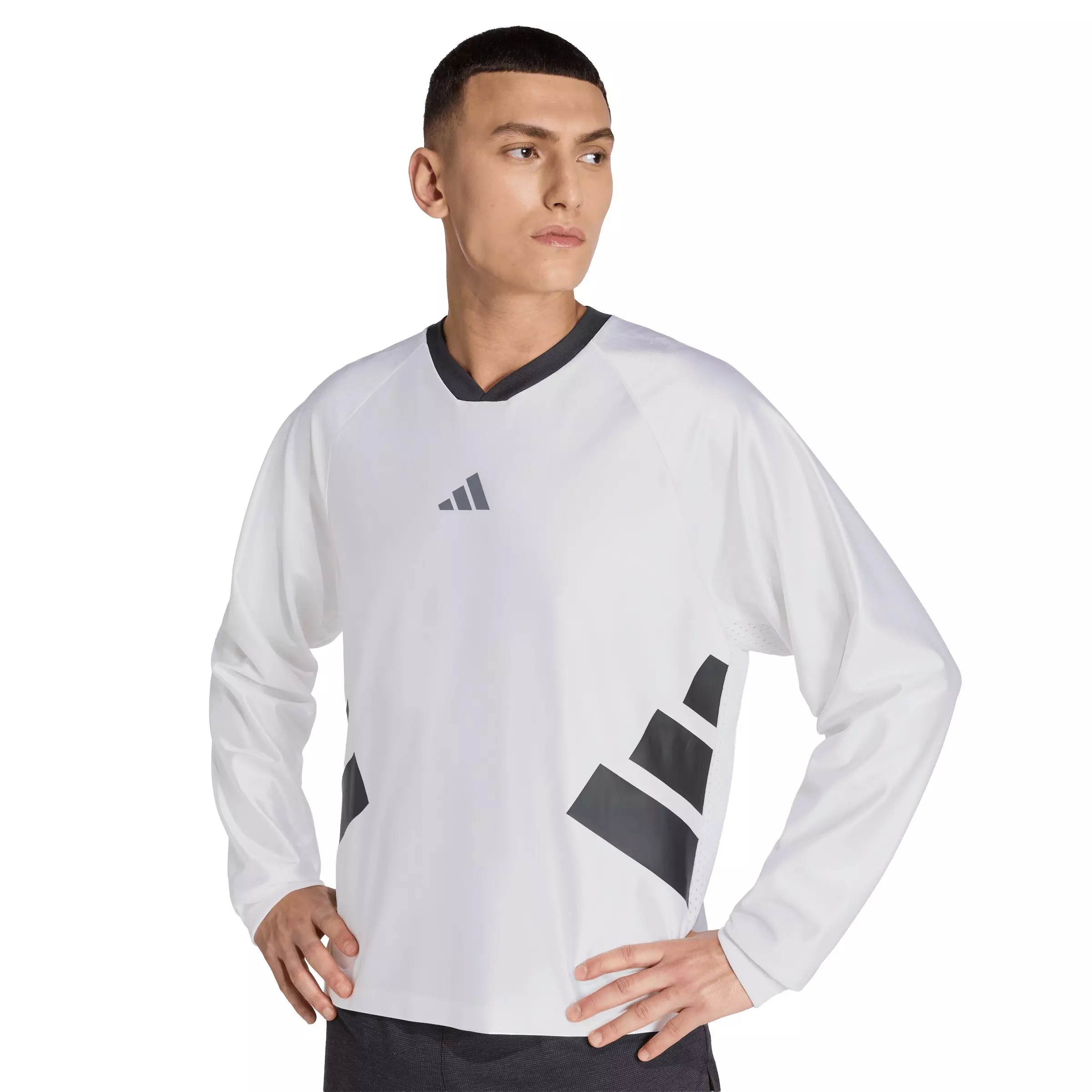adidas Adult Running All Time Classics Long-Sleeve Tee - White/Black - WHITE/BLACK