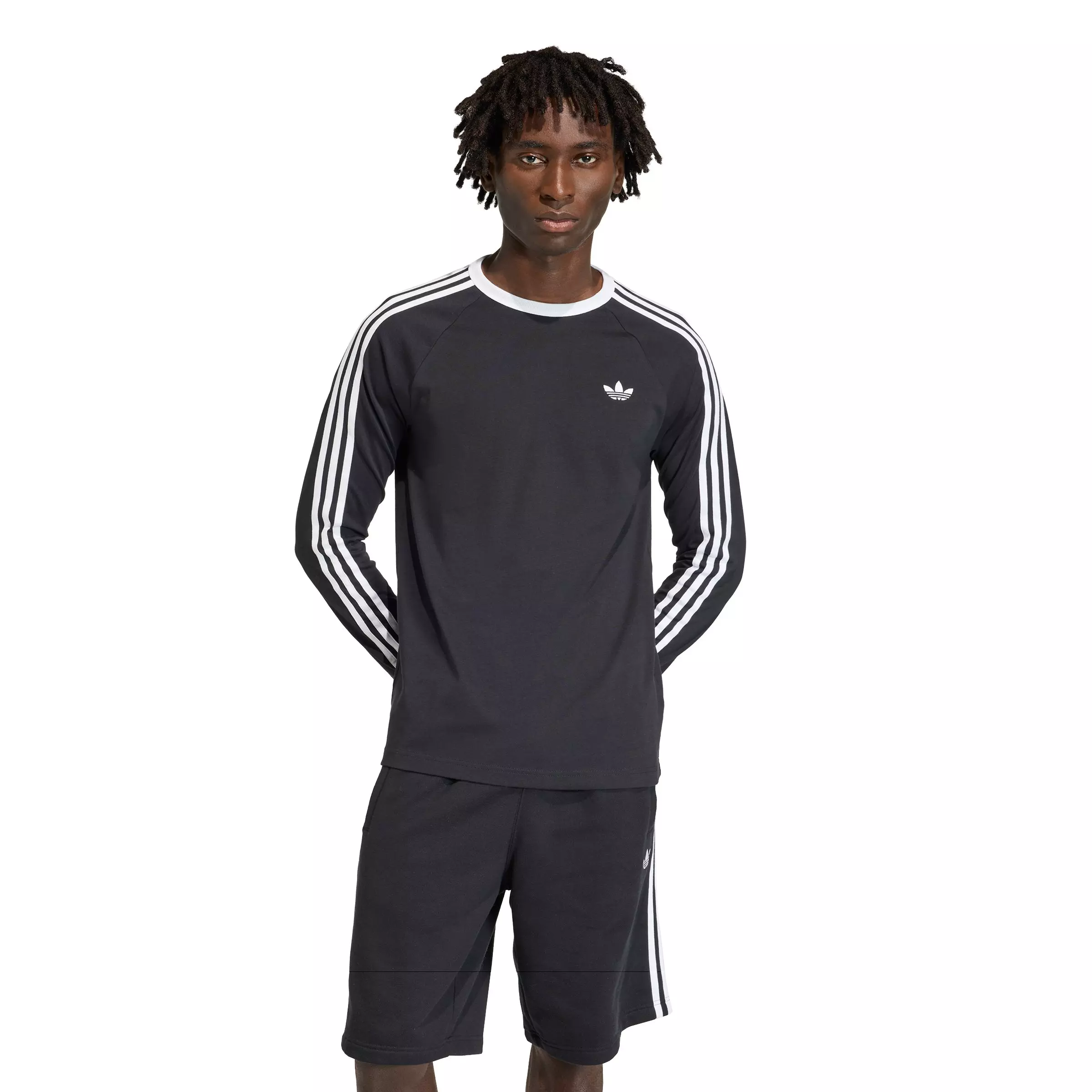 adidas Originals Men's 3-Stripes Long-Sleeve Tee -Black - BLACK