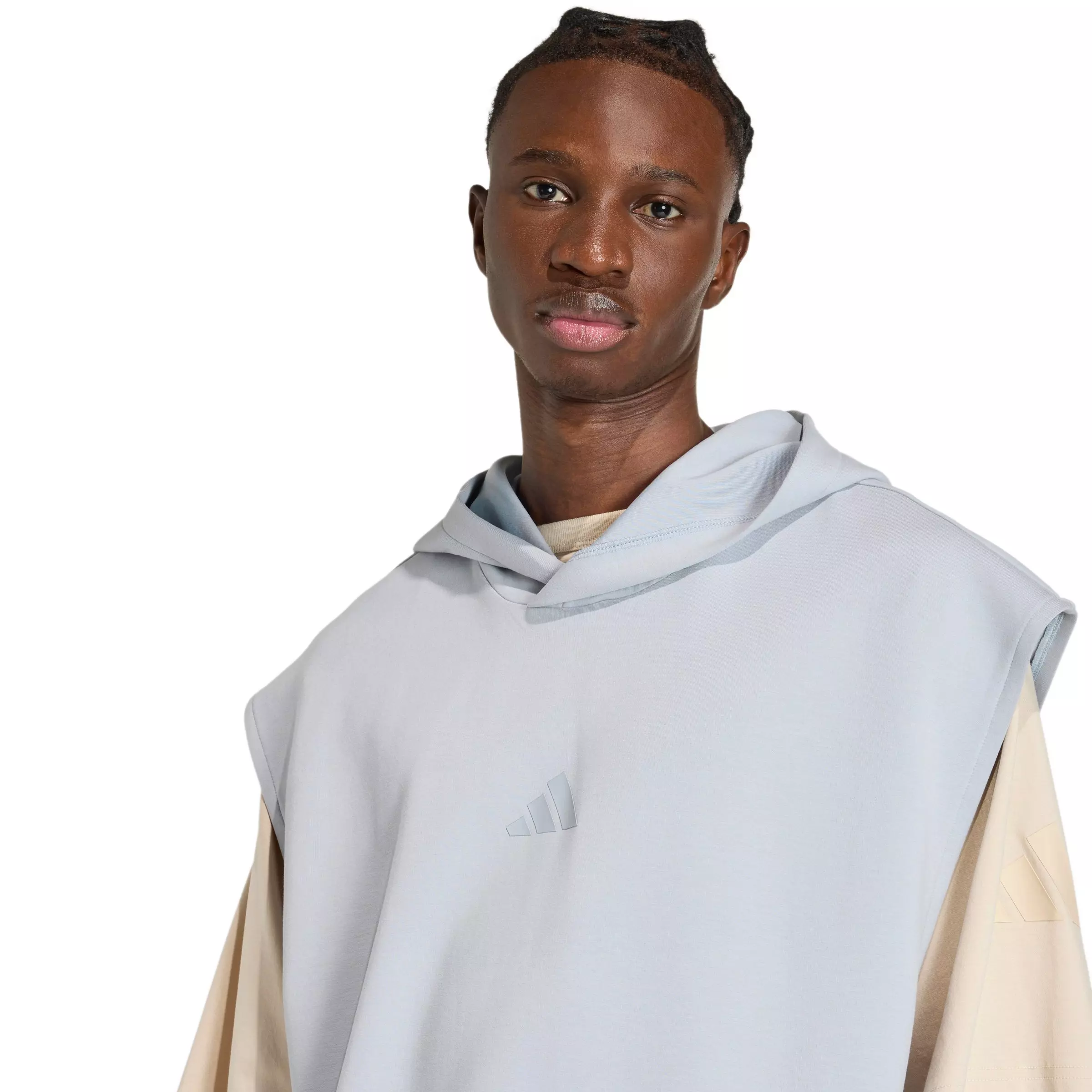 adidas Men's Soft Lux Hooded Vest-Silver - SILVER