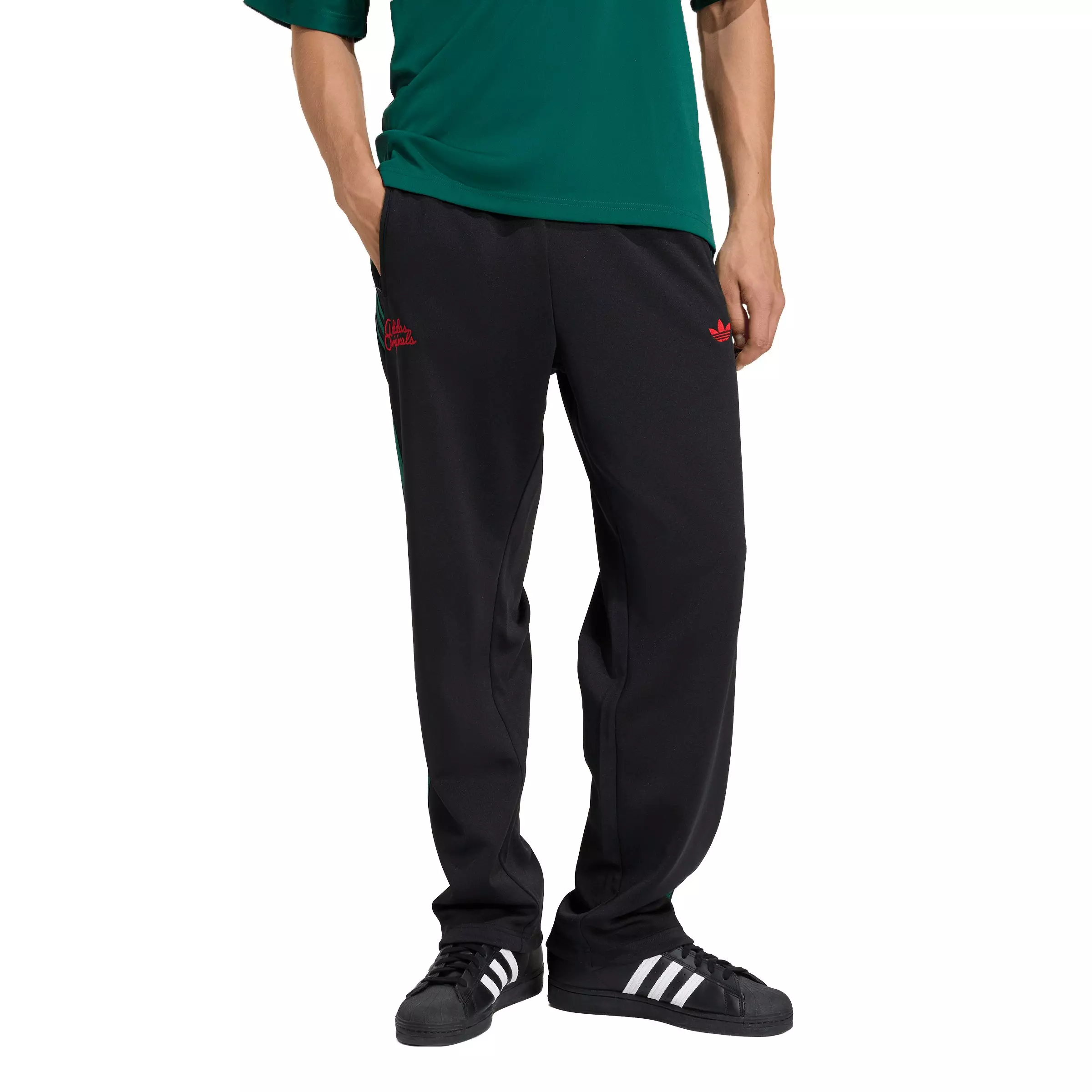 adidas Originals Men's Roses Firebird Track Pants -Black/Green - BLACK/GREEN