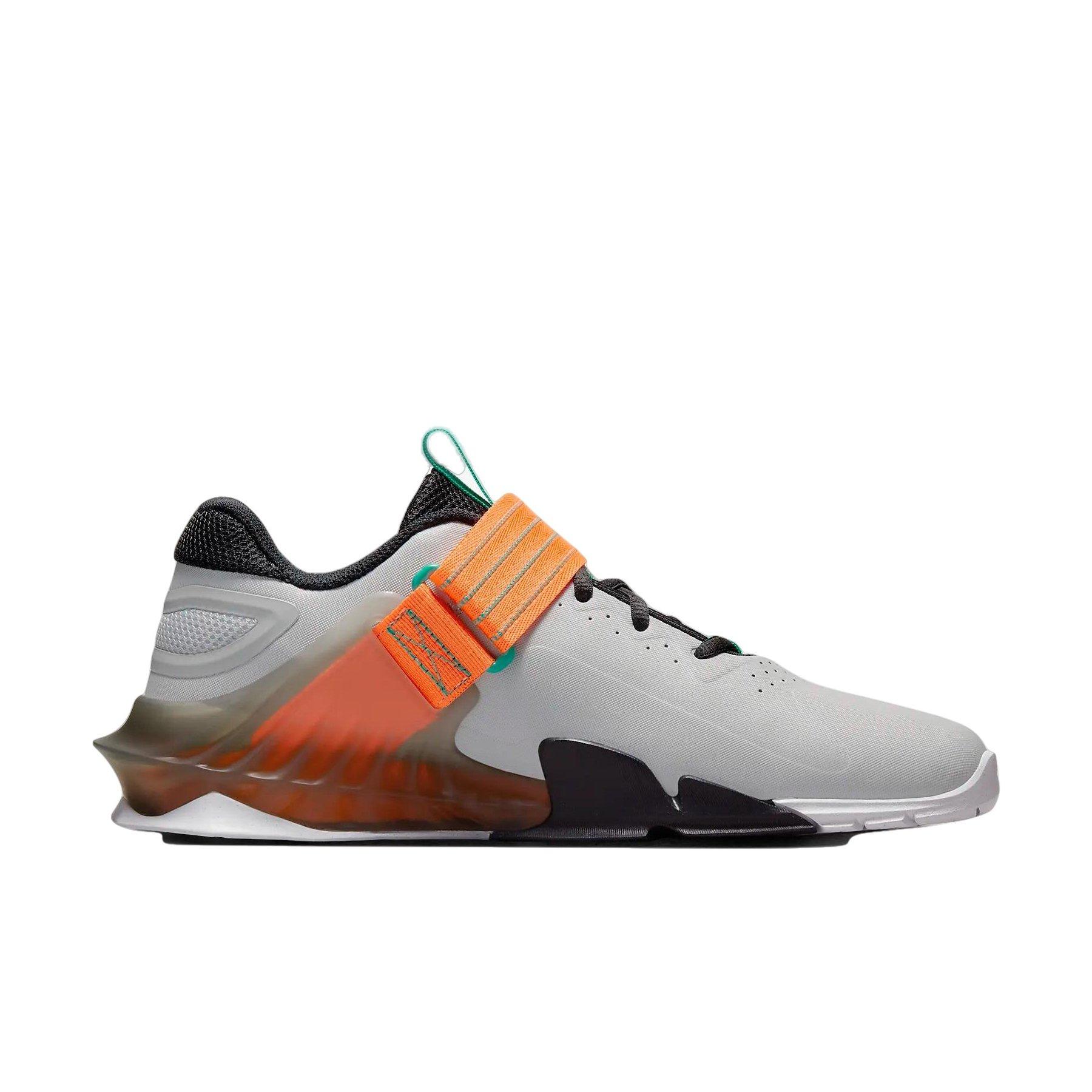 Nike Savaleos "Grey Fog/Dark Smoke Grey/Total Orange/Clear Emerald" Men's Weightlifting Shoe - GREY/DK GREY/ORANGE/EMERALD Thumbnail View 1