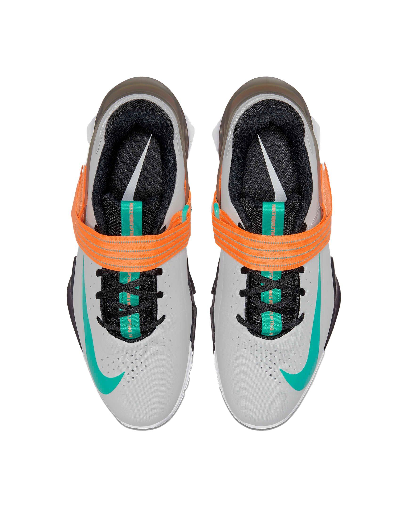 Nike Savaleos "Grey Fog/Dark Smoke Grey/Total Orange/Clear Emerald" Men's Weightlifting Shoe - GREY/DK GREY/ORANGE/EMERALD Thumbnail View 4