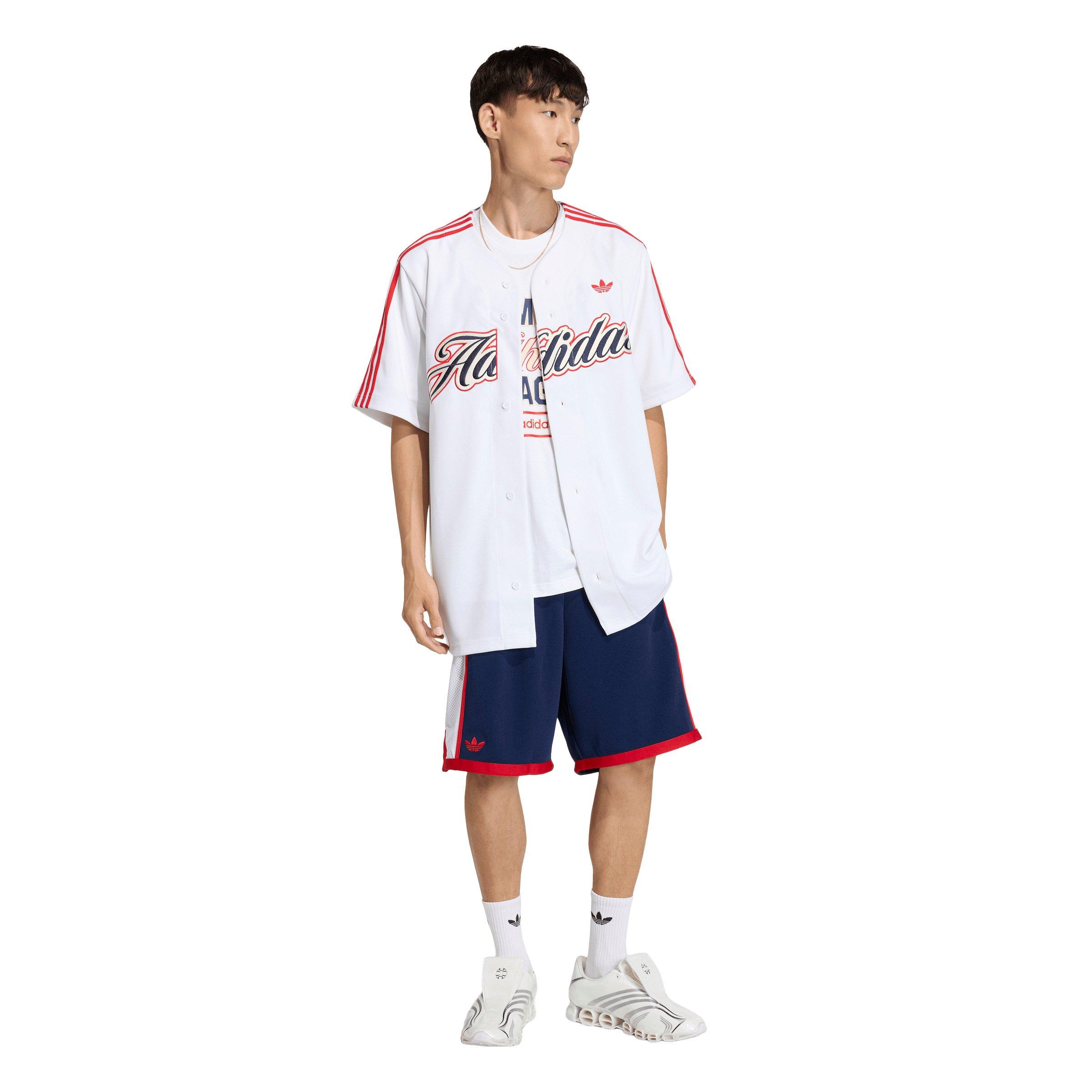 adidas Originals Men's Summer League Varsity Baseball Jersey - White/Red - WHITE/RED Thumbnail View 5