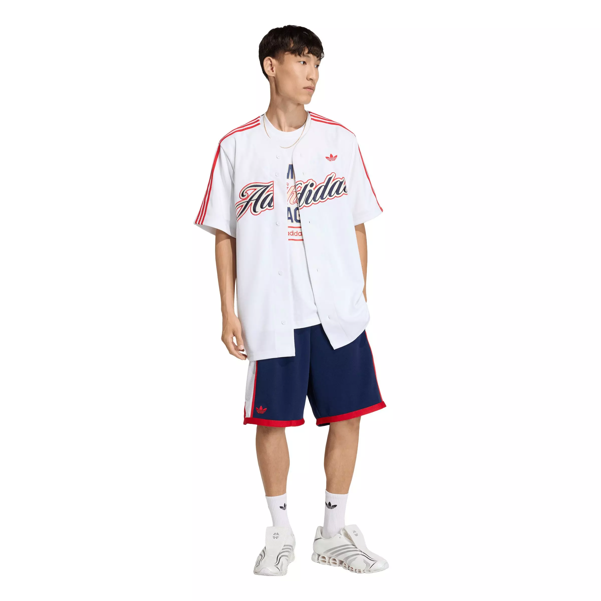 adidas Originals Men's Summer League Varsity Baseball Jersey - White/Red - WHITE/RED