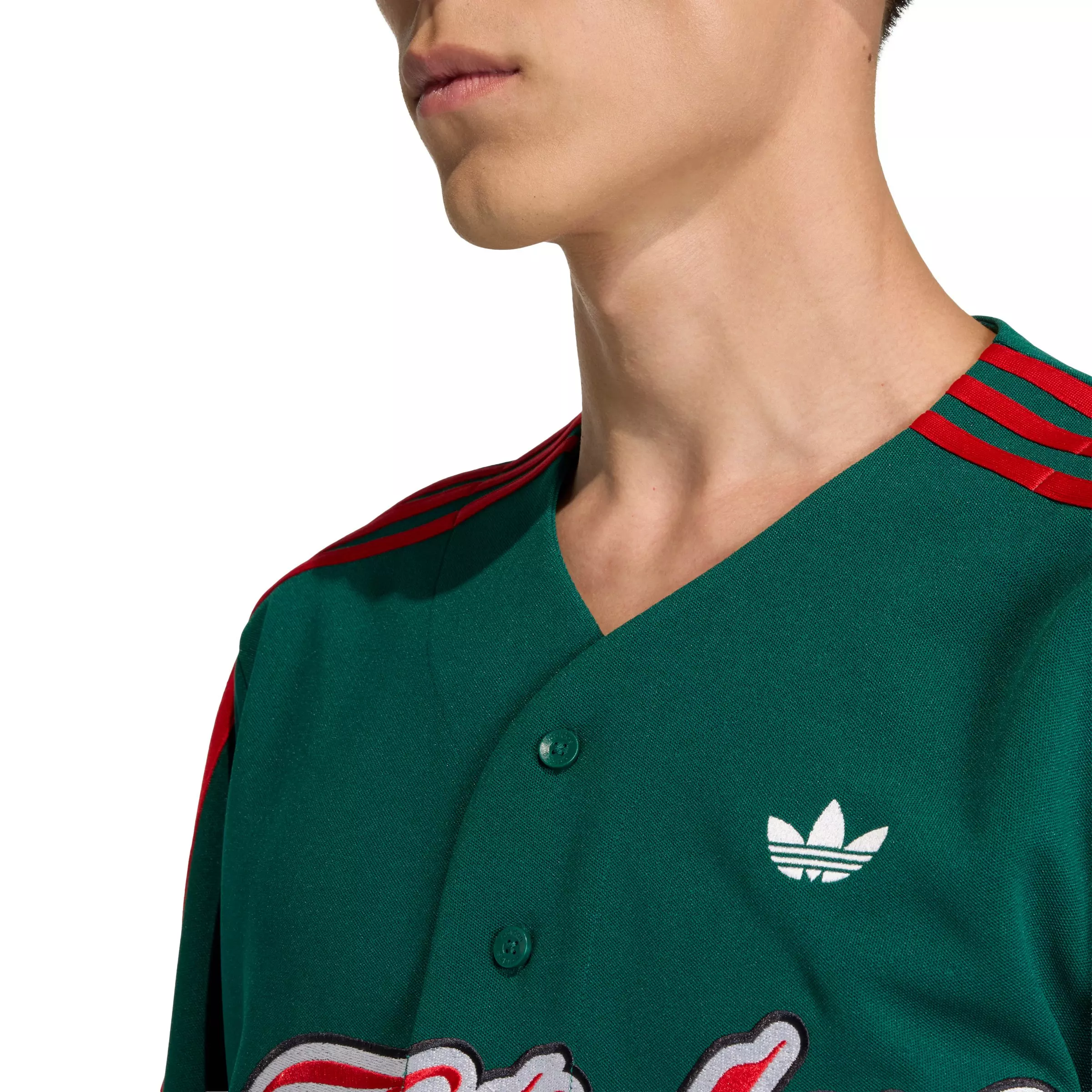 adidas Originals Men's Summer League Varsity Baseball Jersey - Green/Red - GREEN/RED