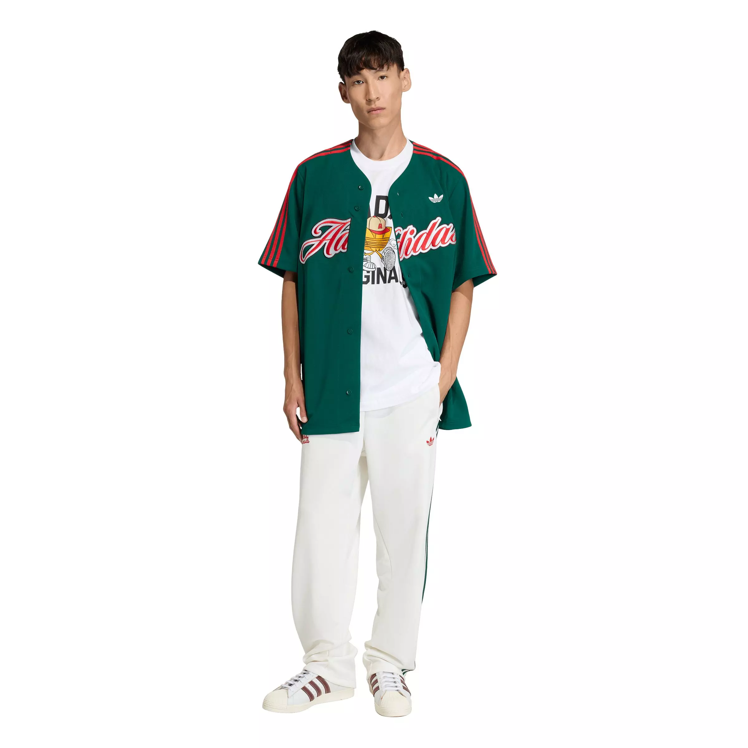 adidas Originals Men's Summer League Varsity Baseball Jersey - Green/Red - GREEN/RED