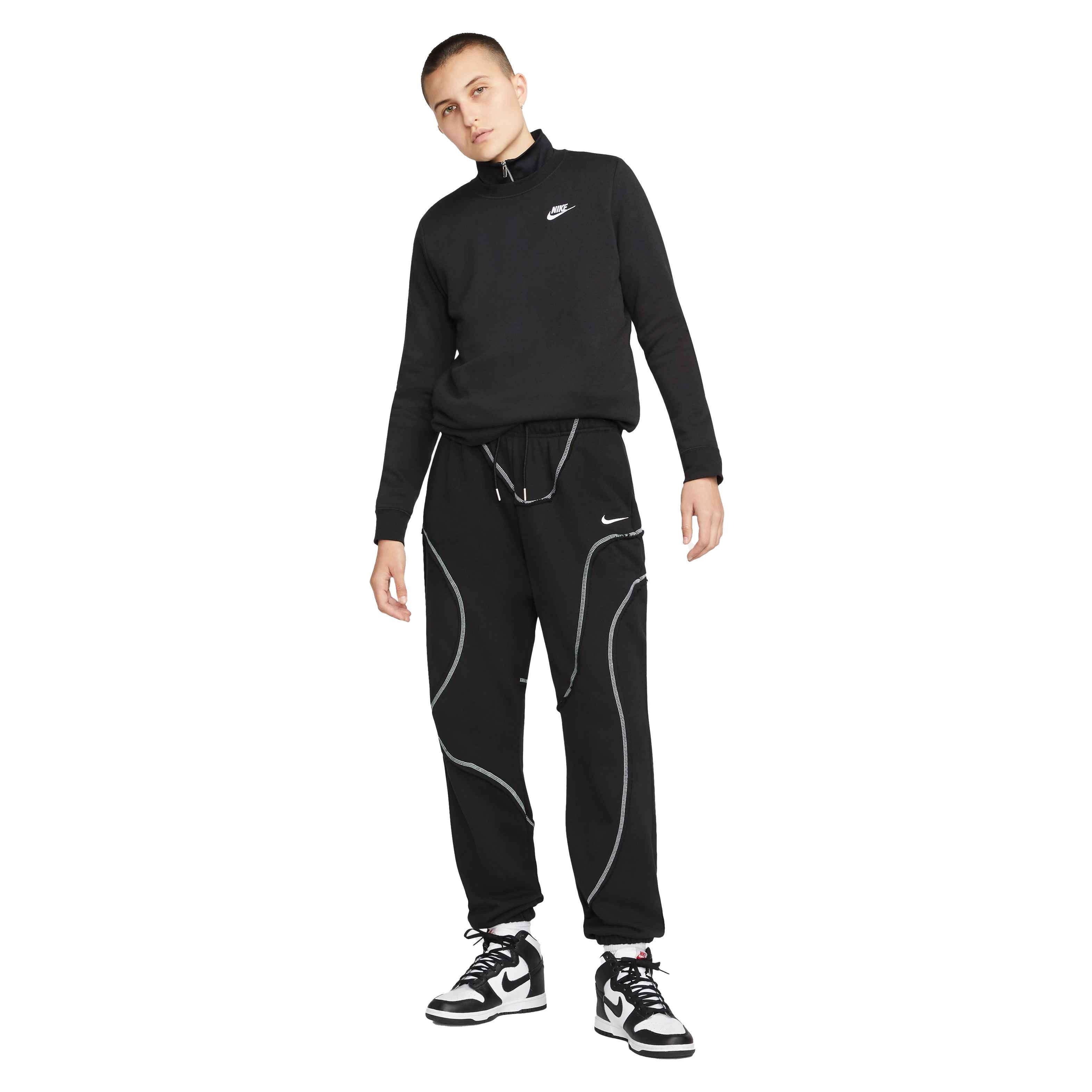 Nike Women's Sportswear Club Fleece Crew-Neck Sweatshirt - BLACK Thumbnail View 4