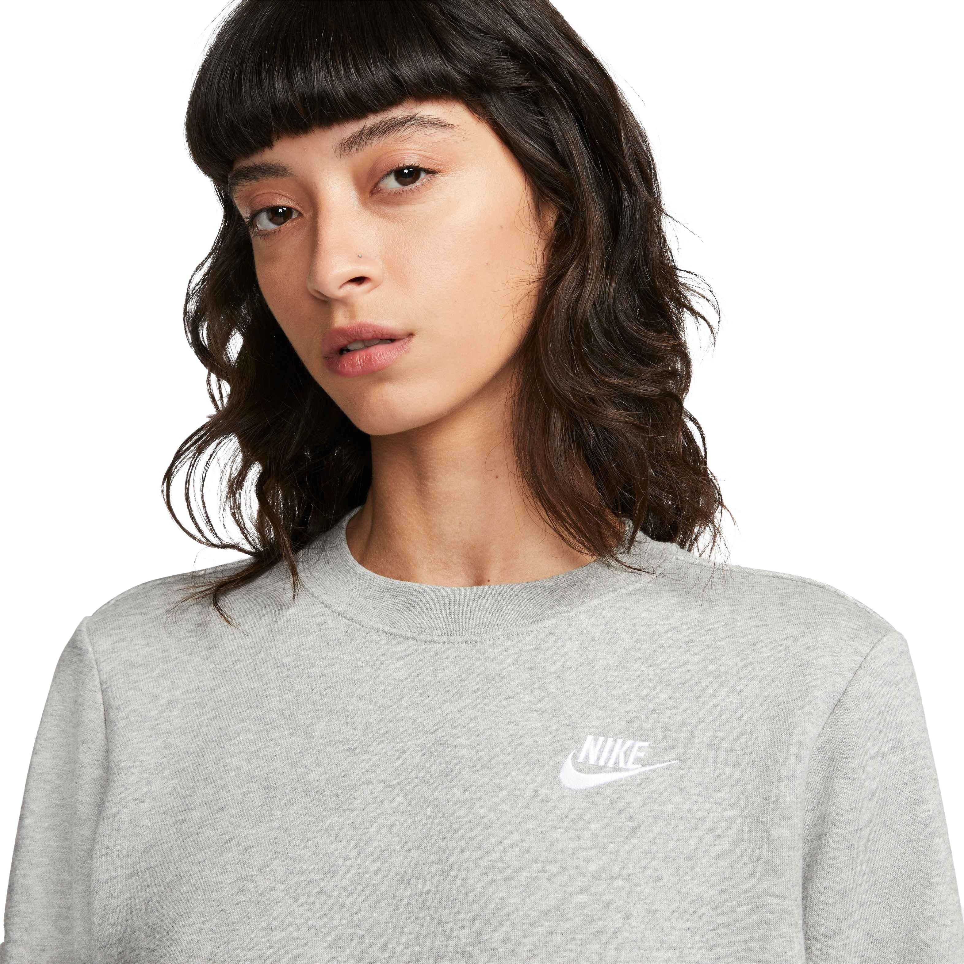 Nike Women's Sportswear Club Fleece Crew-Neck Sweatshirt - GREY Thumbnail View 3