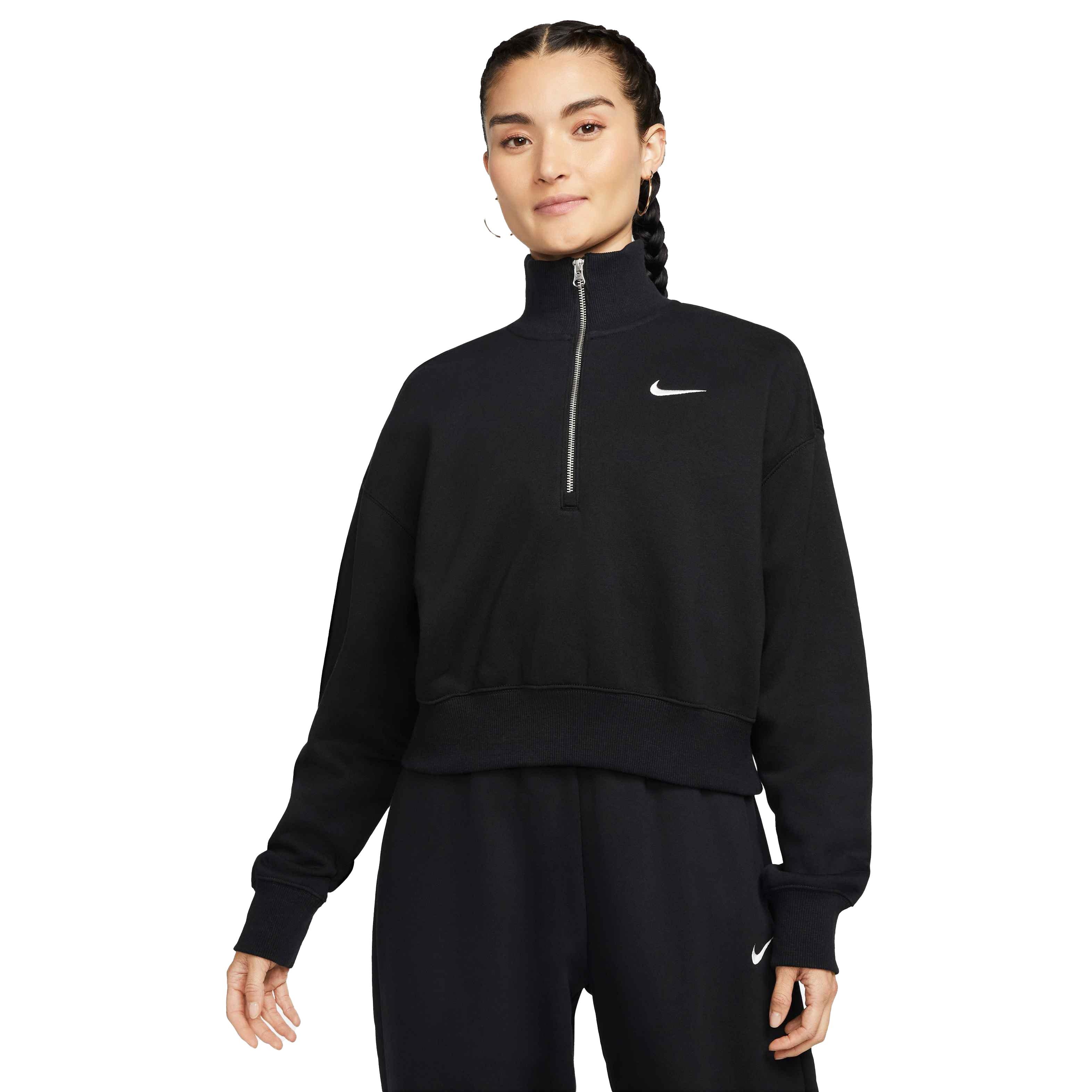 Nike Women's Sportswear Phoenix Fleece Oversized Half-Zip Crop Sweatshirt in Grey/Dark Grey Heather Size 2XL | Cotton/Polyester/Fleece