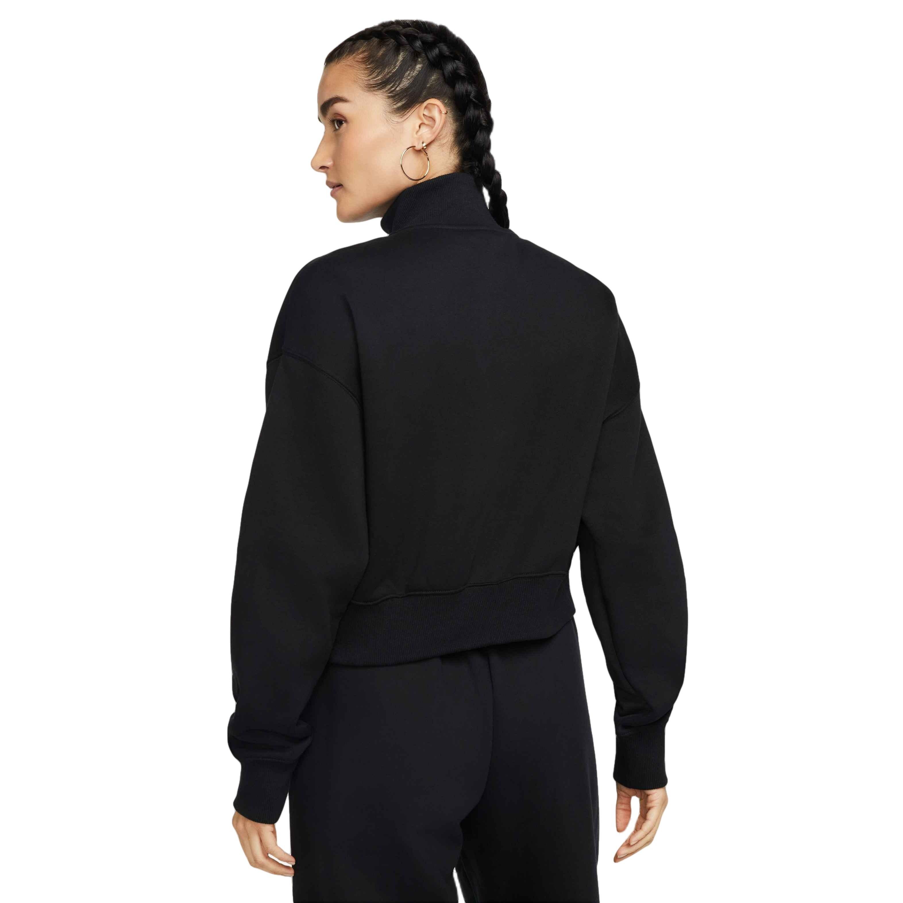 Nike Women's Sportswear Phoenix Fleece Oversized 1/4-Zip Crop Sweatshirt - BLACK Thumbnail View 2