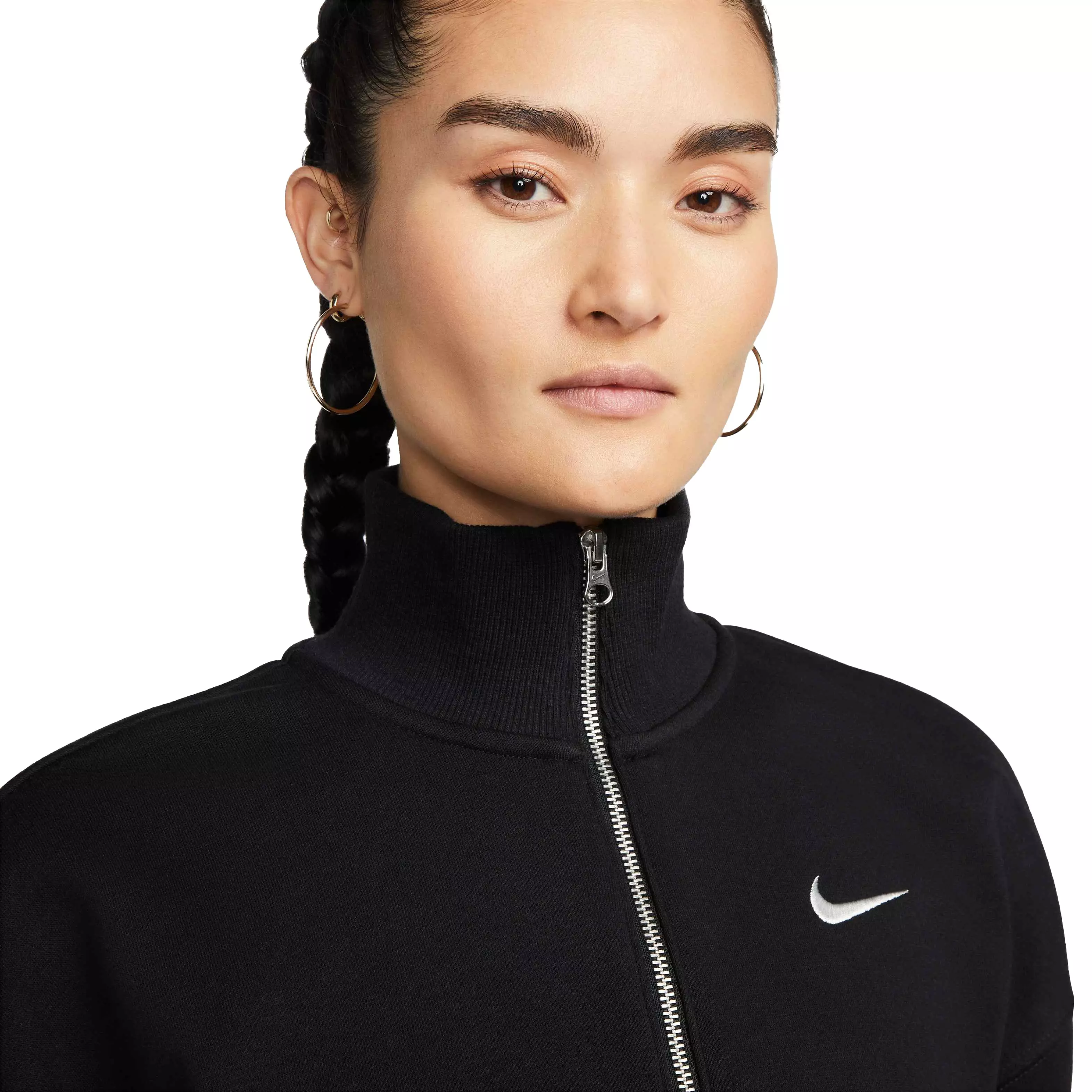 Nike Women's Sportswear Phoenix Fleece Oversized 1/2-Zip Crop Sweatshirt - BLACK