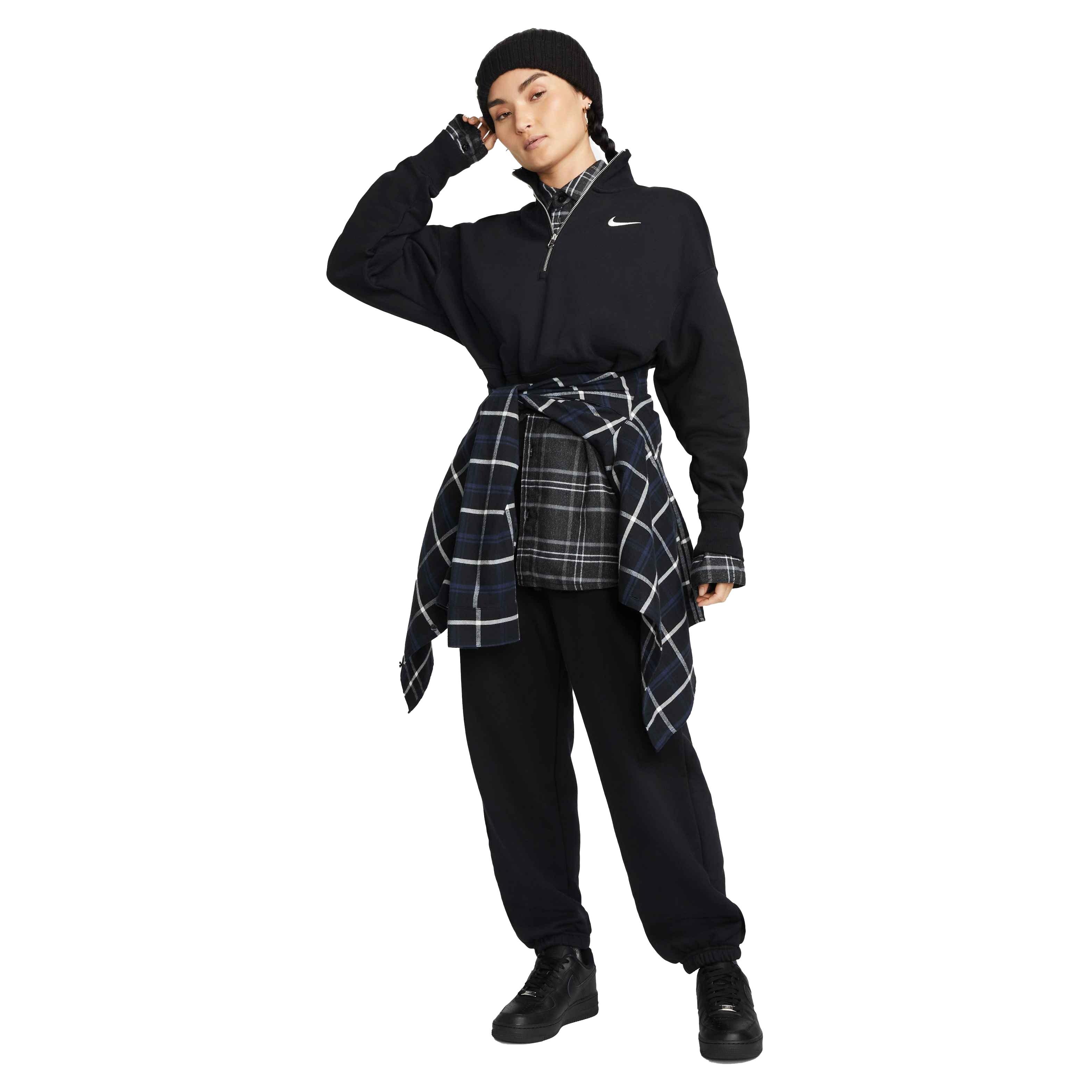 Nike Women's Sportswear Phoenix Fleece Oversized 1/4-Zip Crop Sweatshirt - BLACK Thumbnail View 6