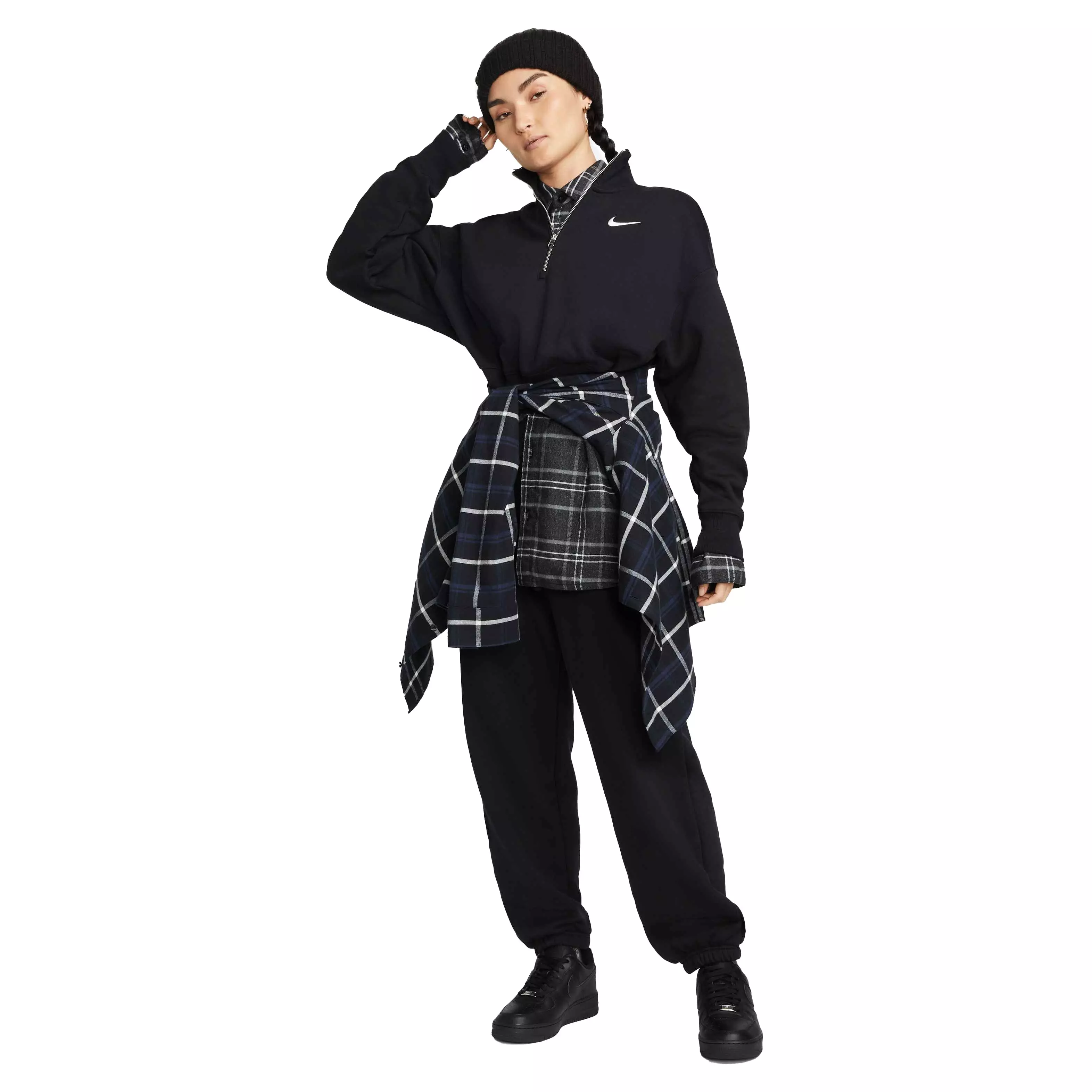 Nike Women's Sportswear Phoenix Fleece Oversized 1/4-Zip Crop Sweatshirt - BLACK