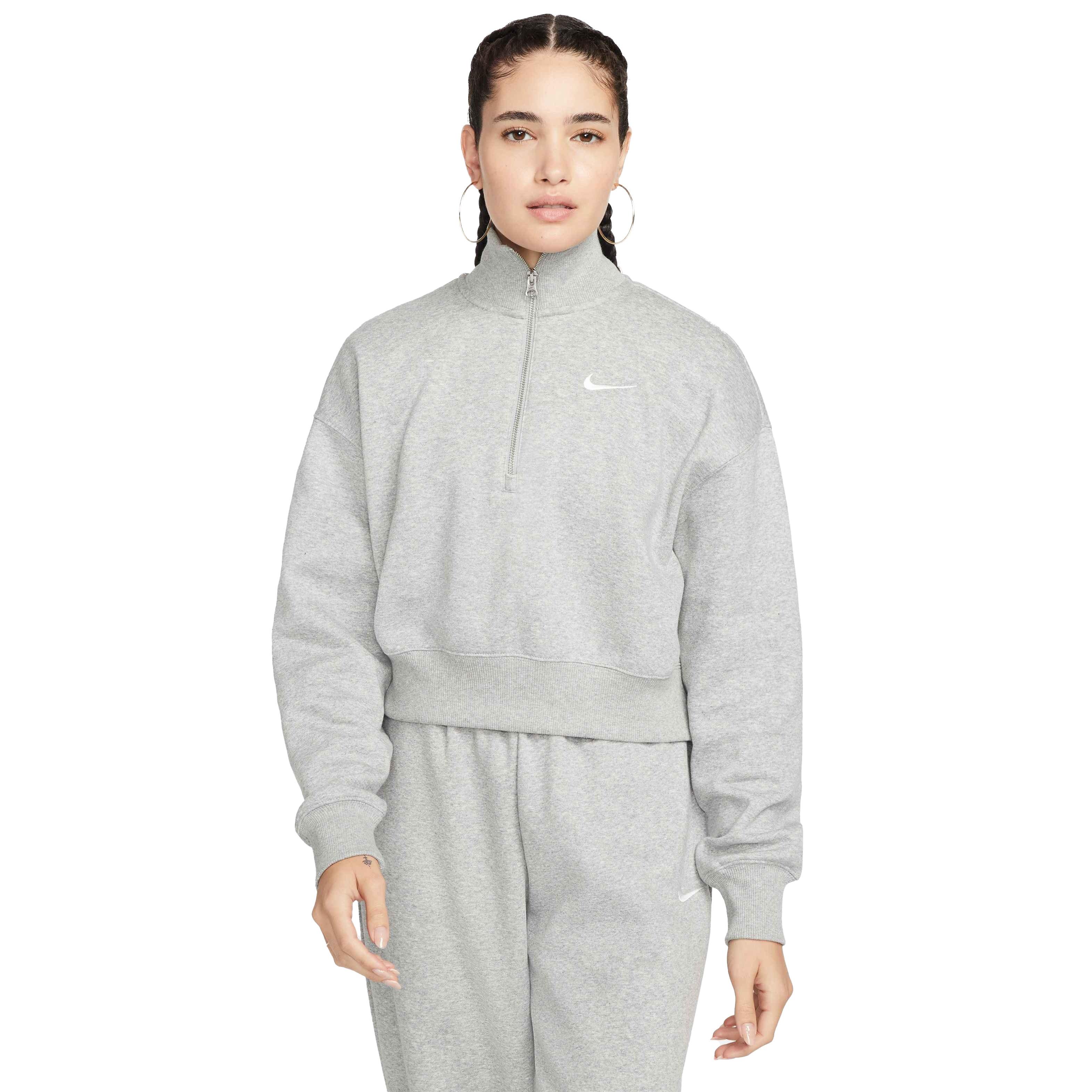 Nike Women's Sportswear Phoenix Fleece Oversized 1/2-Zip Crop Sweatshirt - GREY Thumbnail View 1