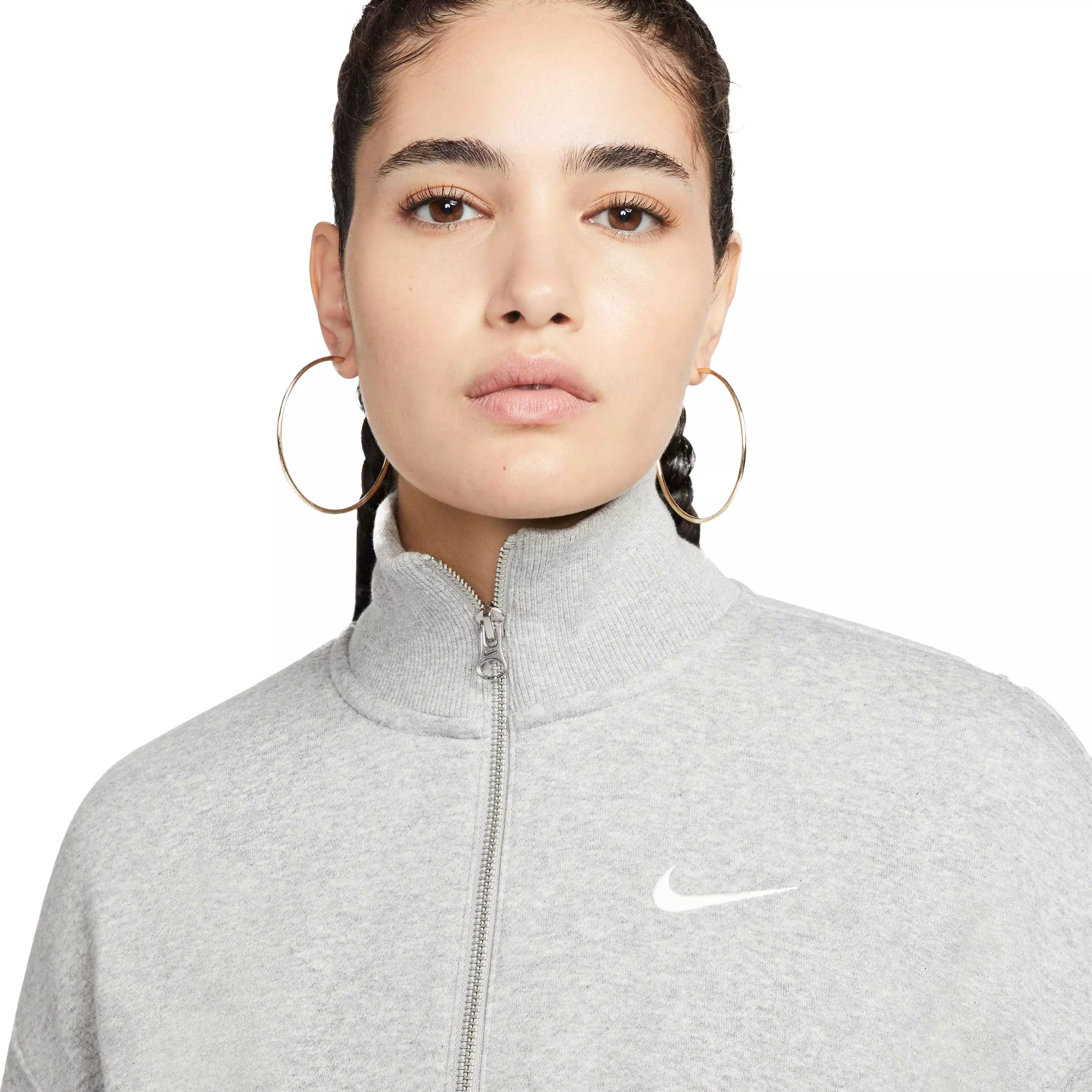 Nike Women's Sportswear Phoenix Fleece Oversized 1/2-Zip Crop Sweatshirt - GREY