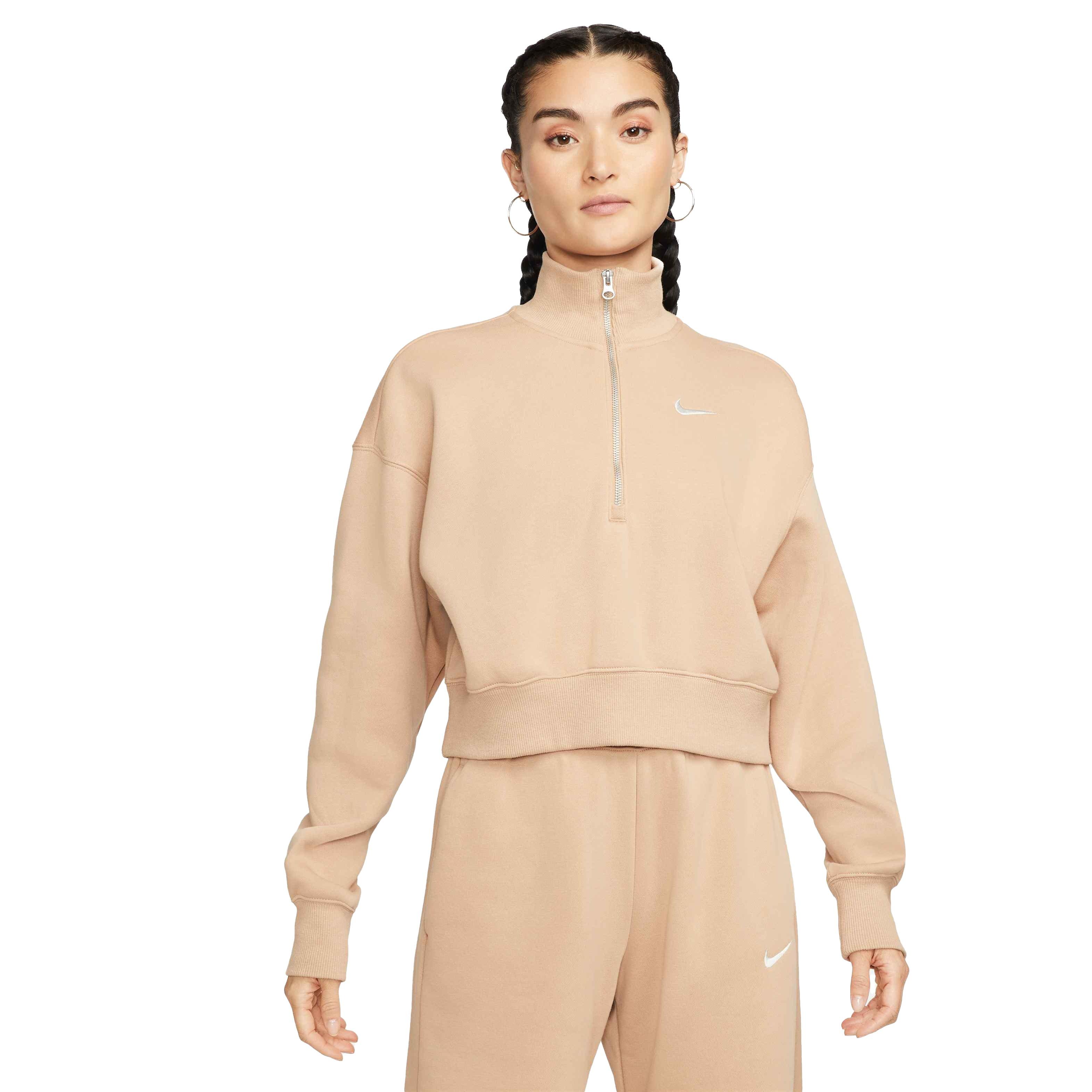 Nike Women's Sportswear Phoenix Fleece Oversized 1/2-Zip Crop Sweatshirt - BROWN Thumbnail View 1