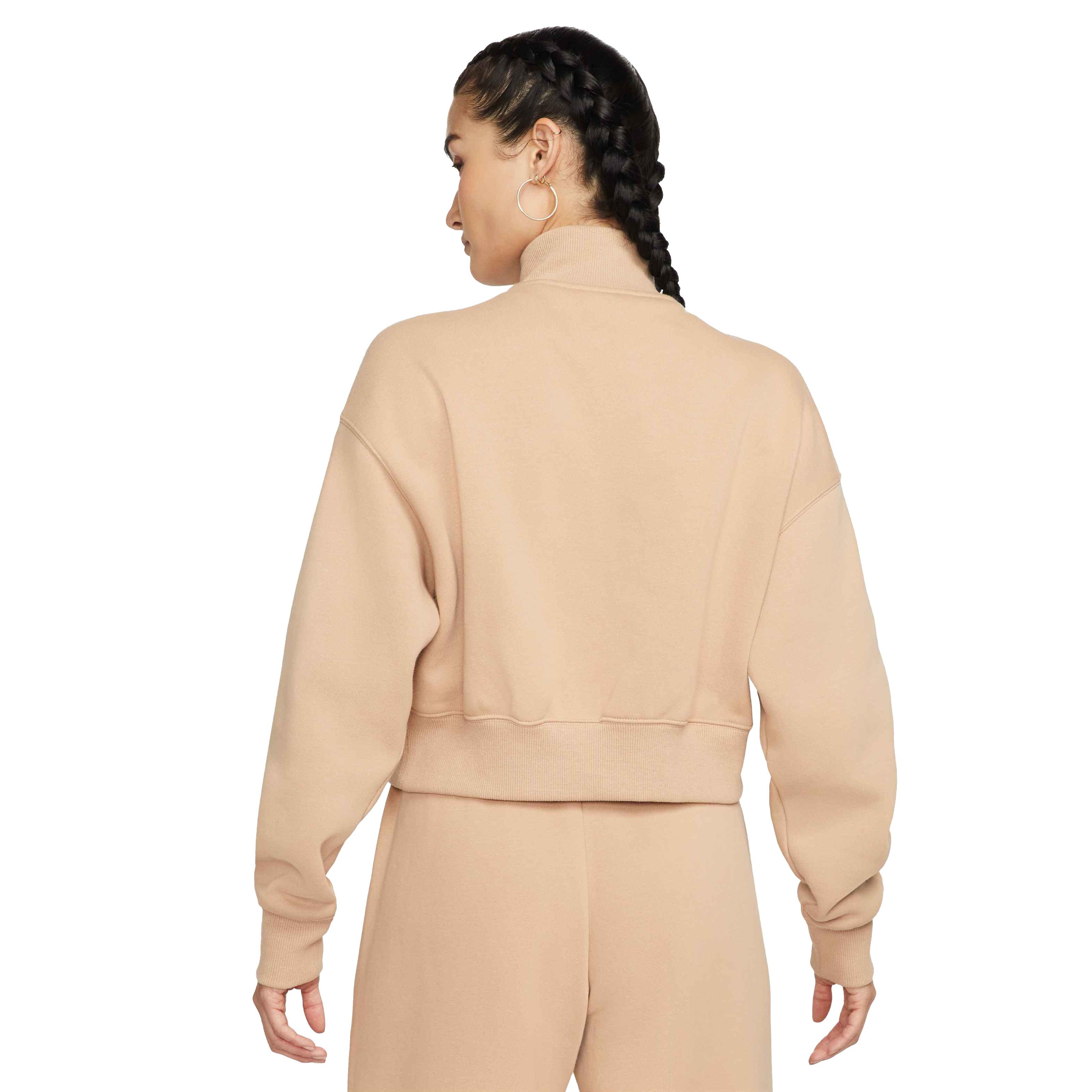 Nike Women's Sportswear Phoenix Fleece Oversized 1/2-Zip Crop Sweatshirt - BROWN Thumbnail View 2