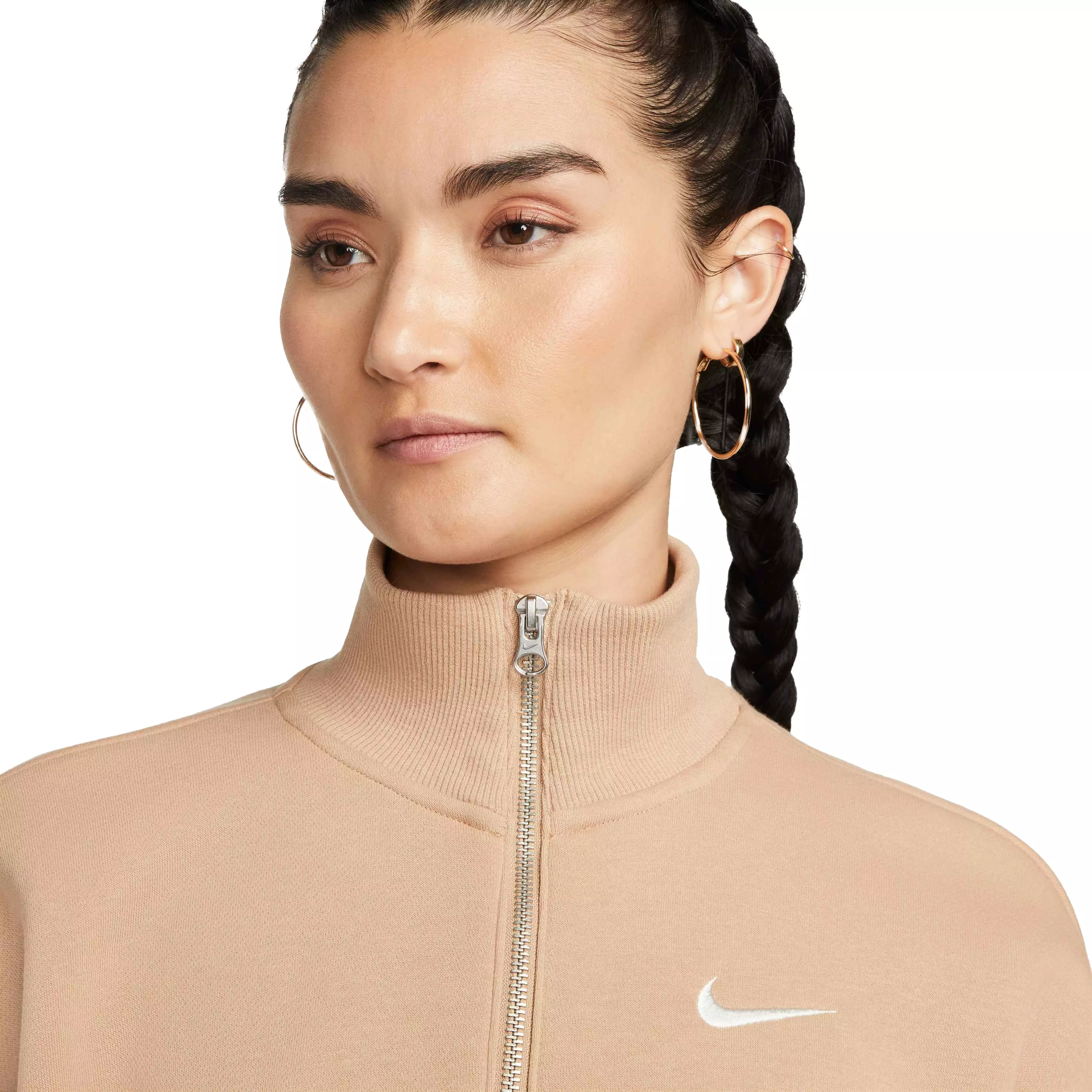 Nike Women's Sportswear Phoenix Fleece Oversized 1/2-Zip Crop Sweatshirt - BROWN
