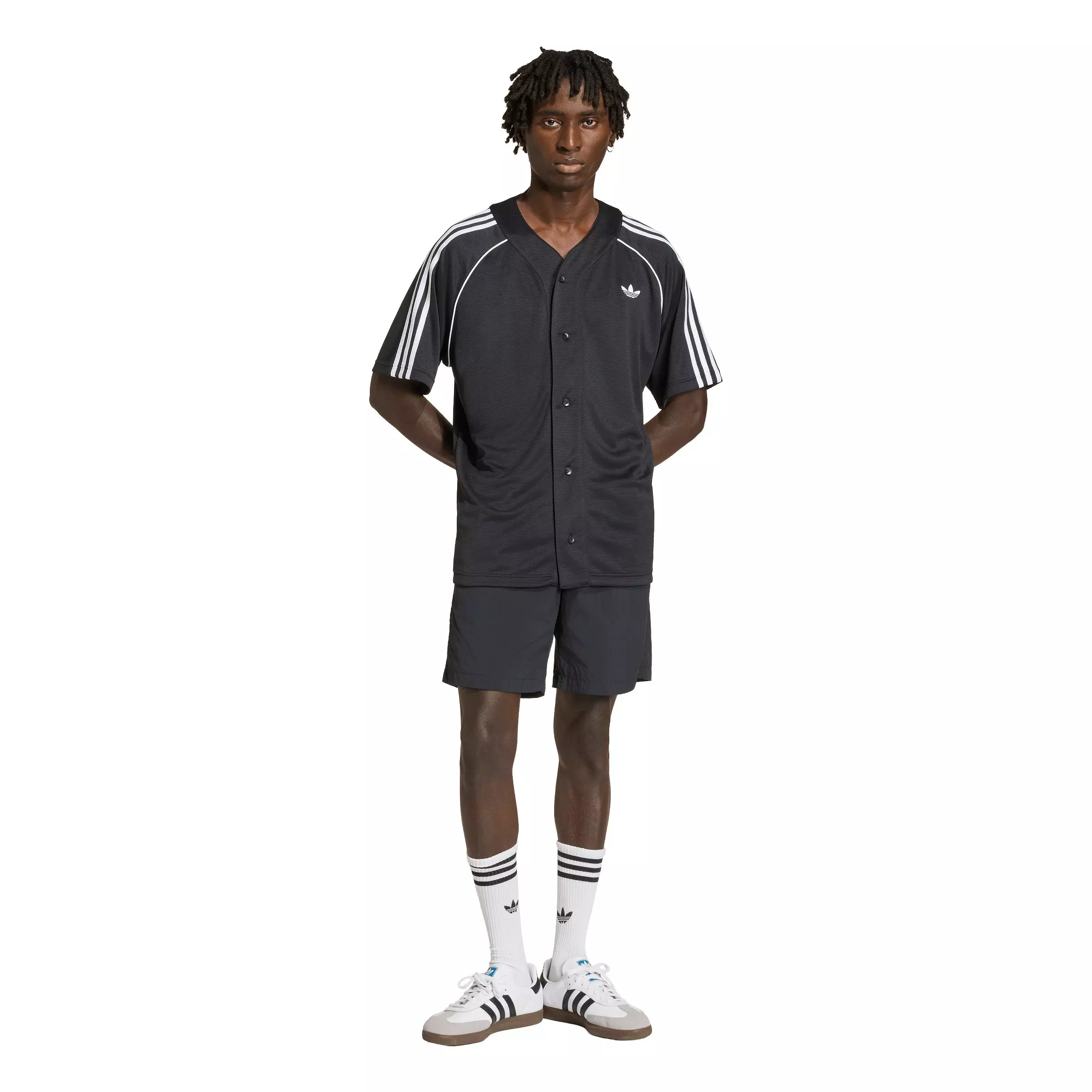 adidas Originals Men's Adicolor Baseball Jersey -Black/White - BLACK/WHITE