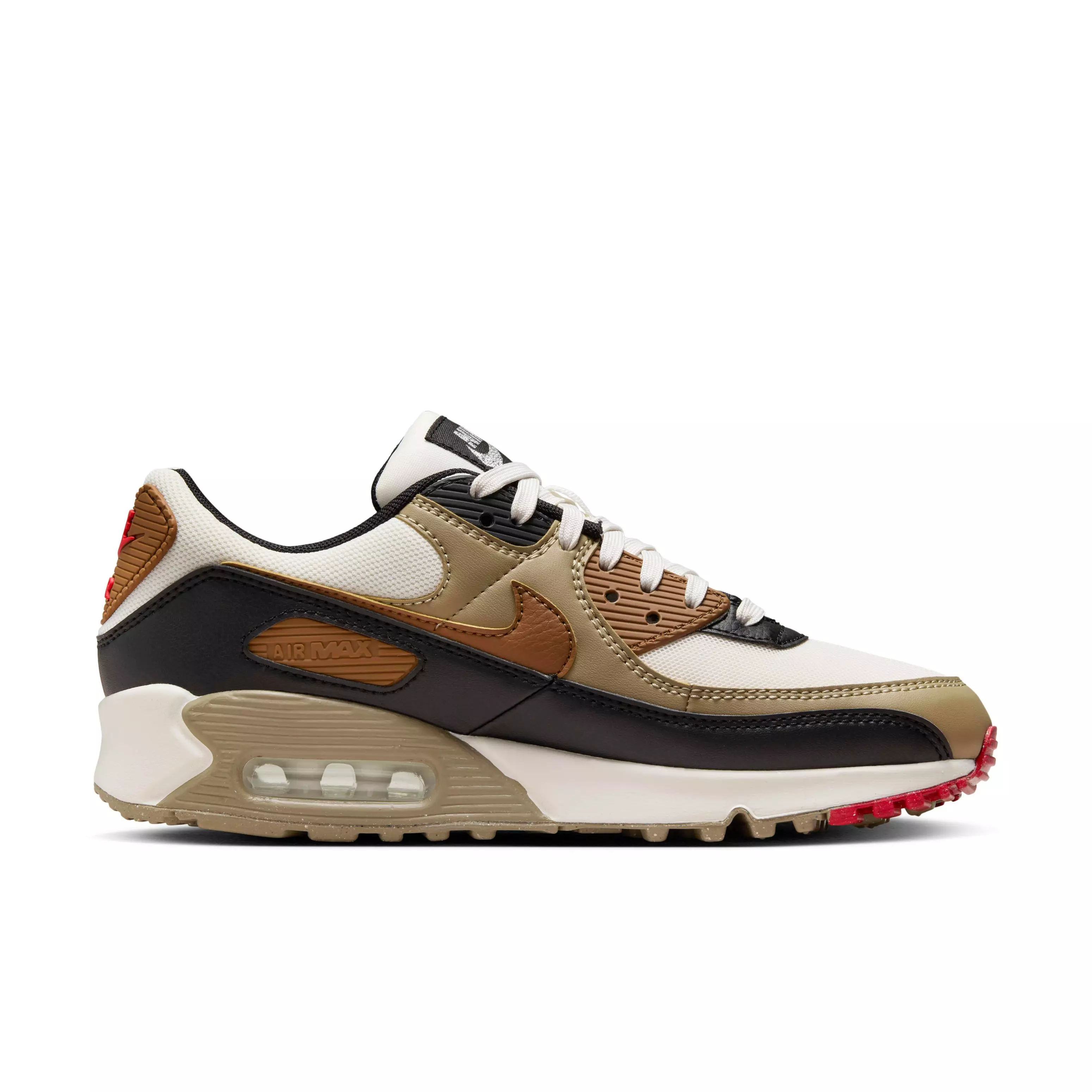 Nike Air Max 90 "Phantom/Black/Fire Red/Light British Tan" Women's Shoe - PHANTOM/BLACK/RED/LT TAN