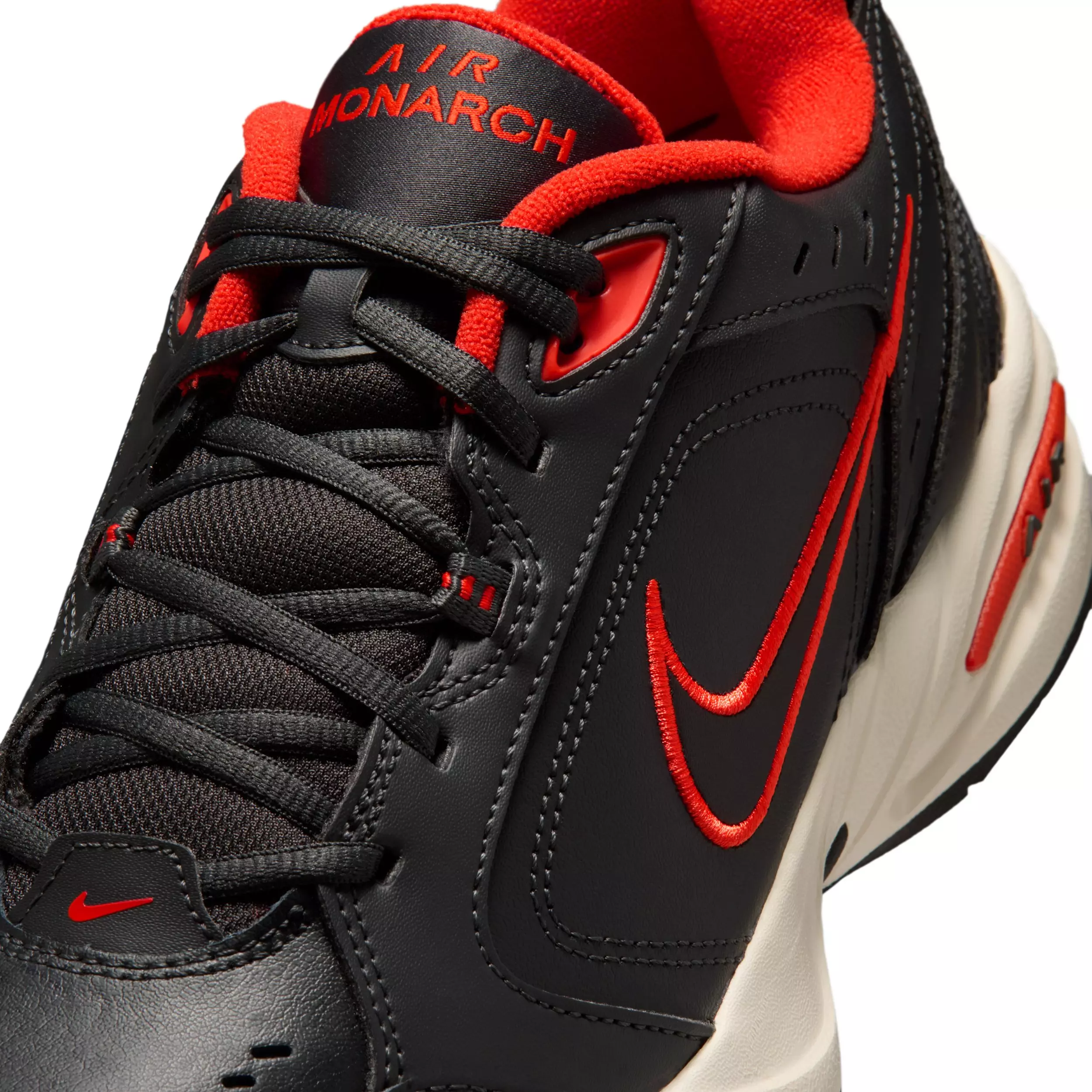 Nike Air Monarch IV "Dark Smoke Grey/Picante Red/Pale Ivory/Black" Men's Shoe - DK GREY/RED/IVORY/BLACK