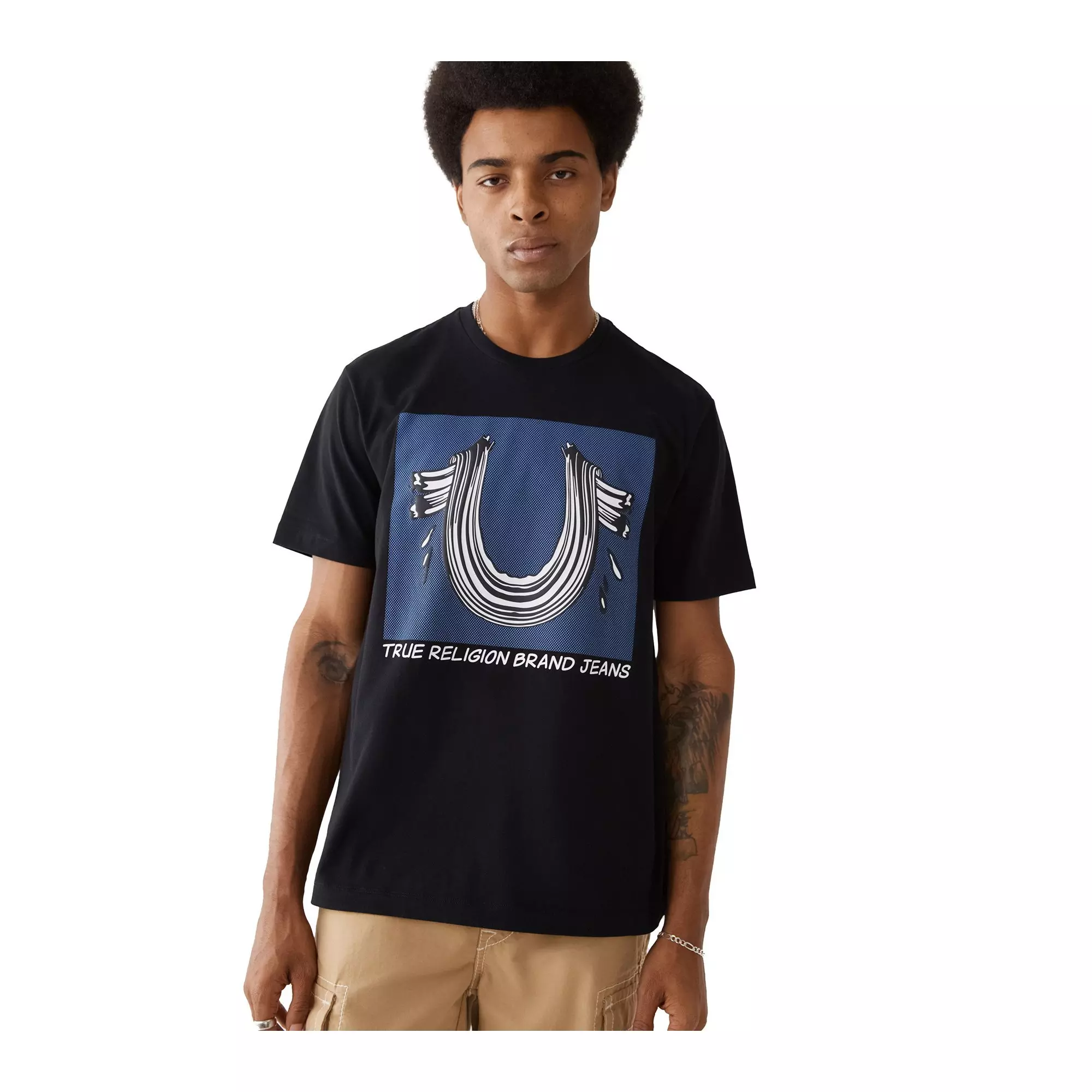 True Religion Men's Comic HS Tee-Black - BLACK