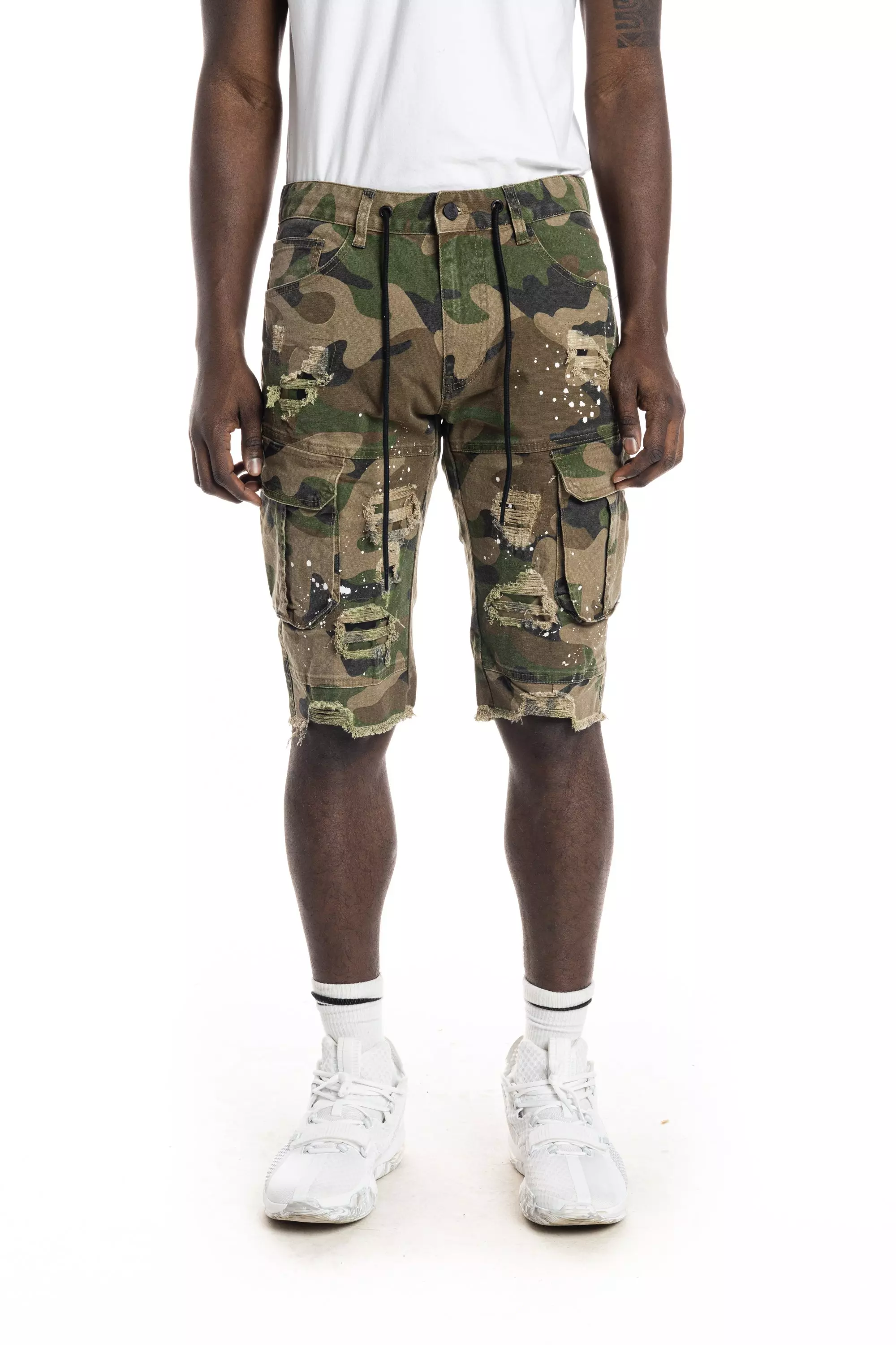 Grindhouse Men's Cargo Ripped Twill Shorts - Camo - CAMOUFLAGE
