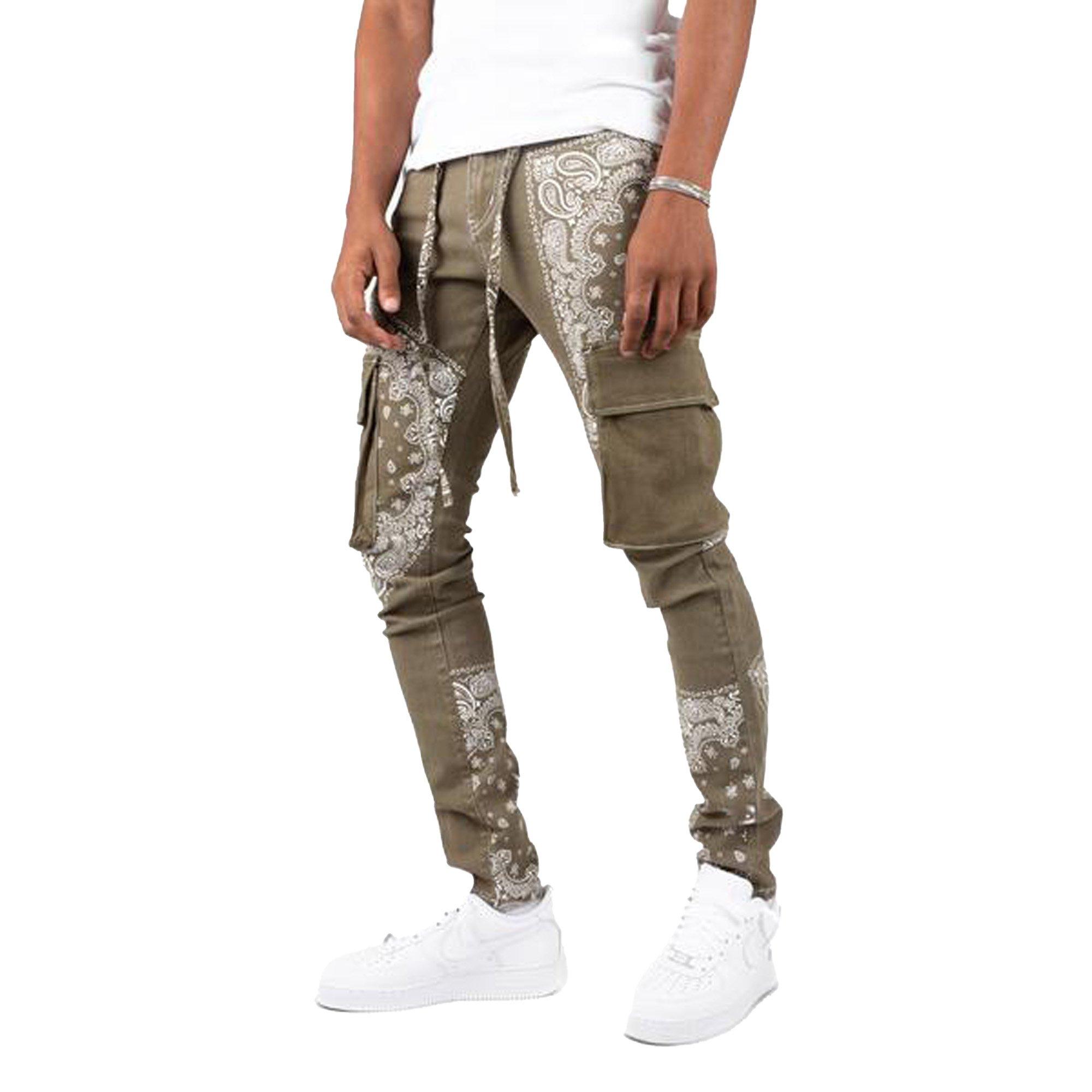 THRT Denim Men's Dusk Bandana Multi Pocket Cargo Slim Fit Jeans