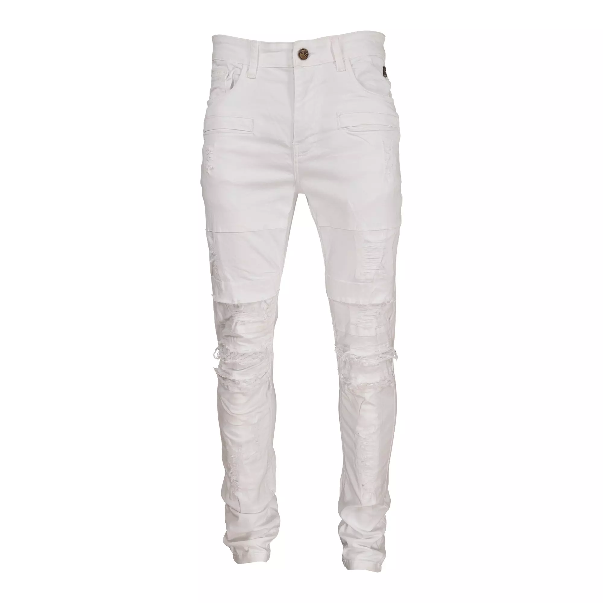 Grindhouse Men's White Washed Slim Fit Distress Pieced Jean-White - WHITE