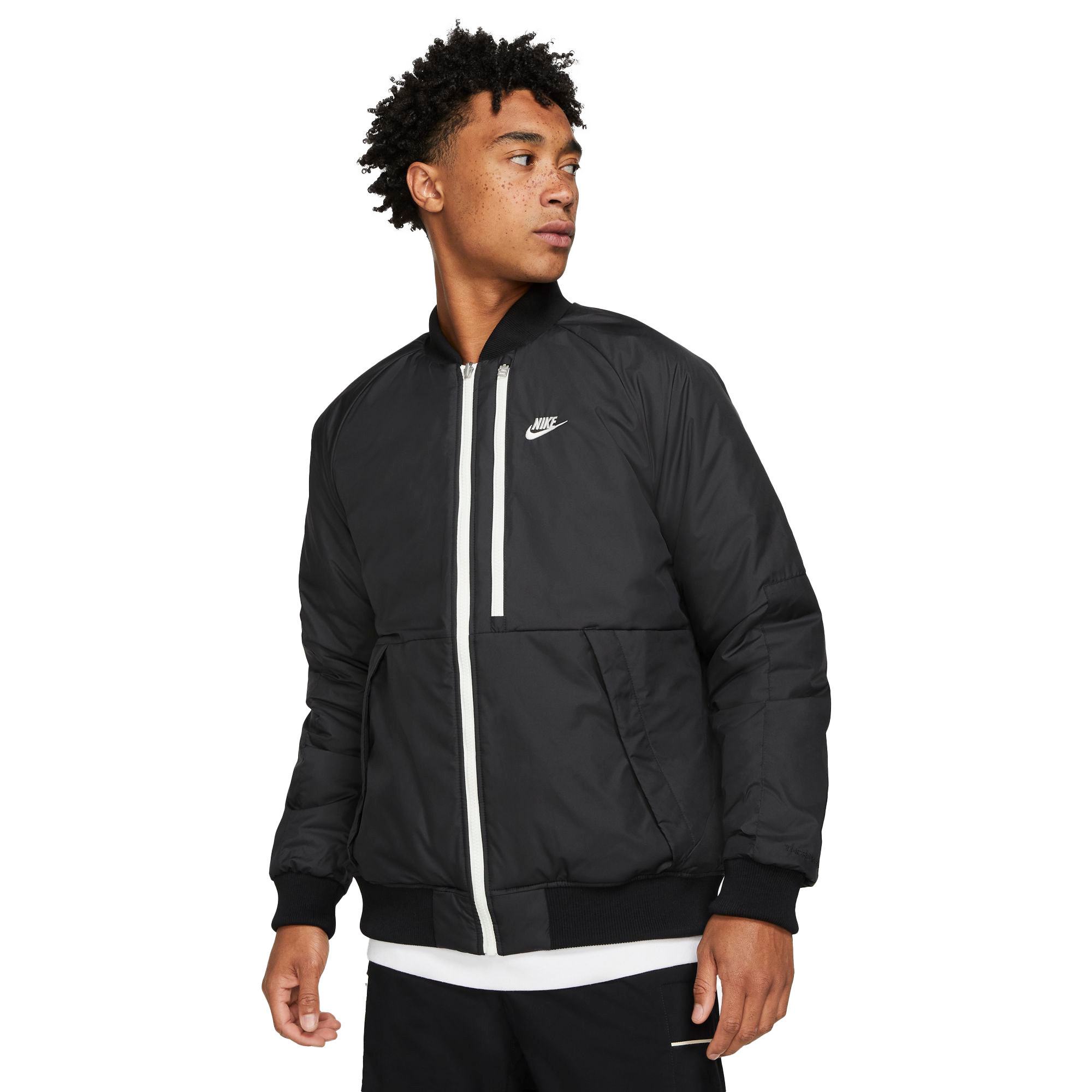 Nike Men's Sportswear Therma-FIT Legacy Reversible Bomber Jacket - BLACK/GREY Thumbnail View 1