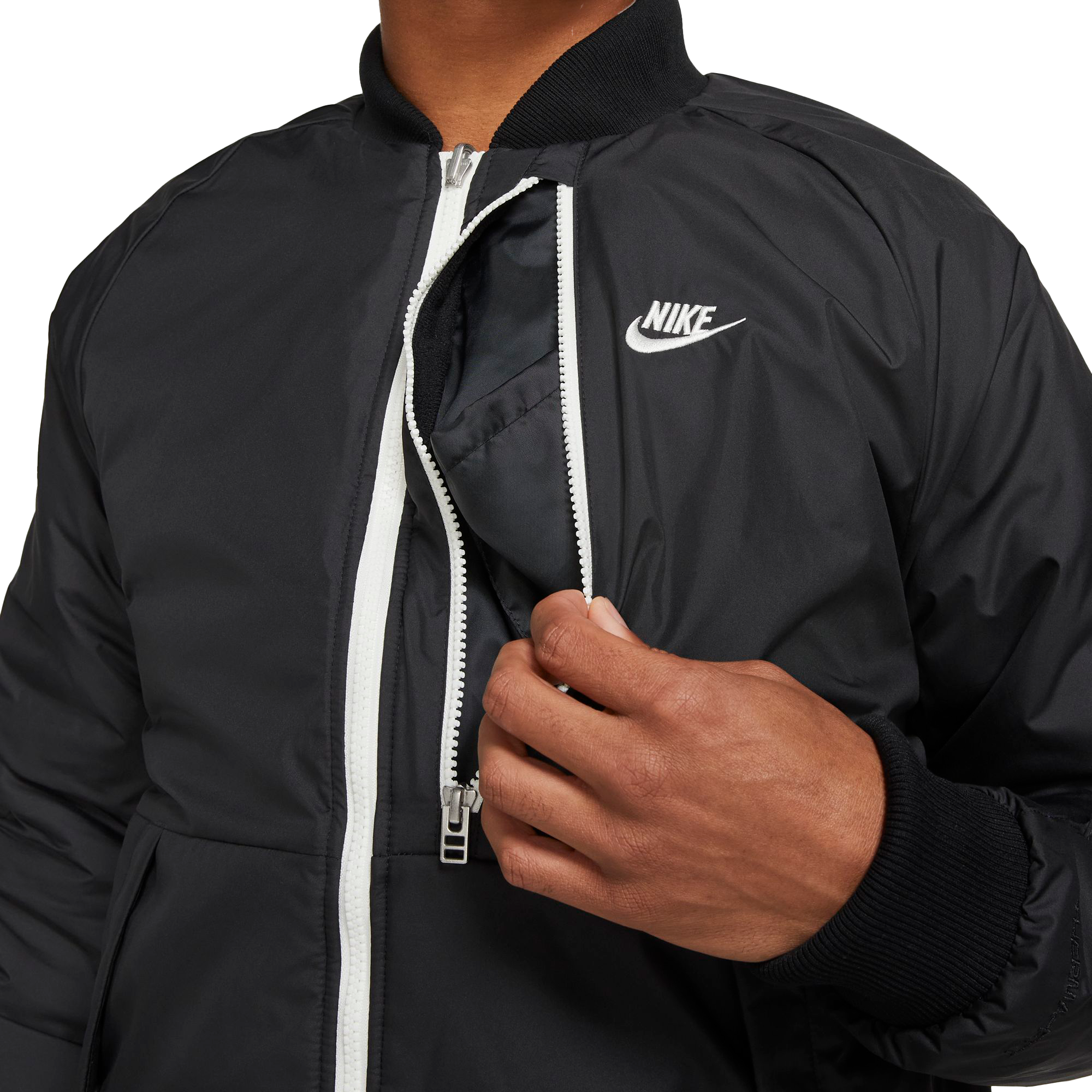 Nike Men's Sportswear Therma-FIT Legacy Reversible Bomber Jacket - BLACK/GREY Thumbnail View 3