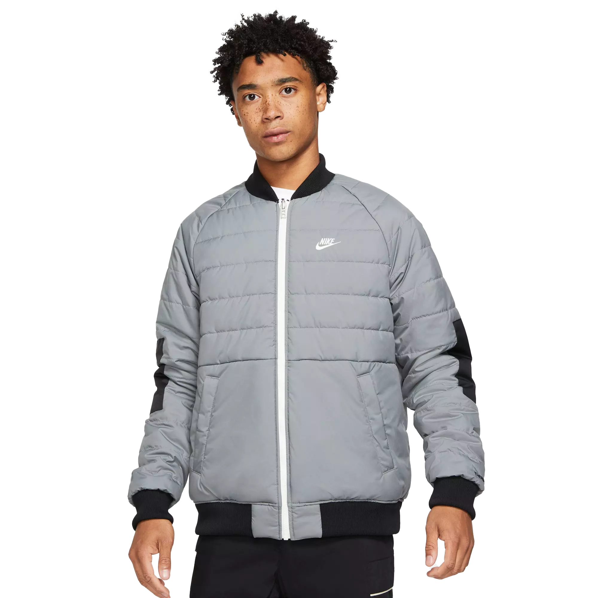 Nike Men's Sportswear Therma-FIT Legacy Reversible Bomber Jacket - BLACK/GREY