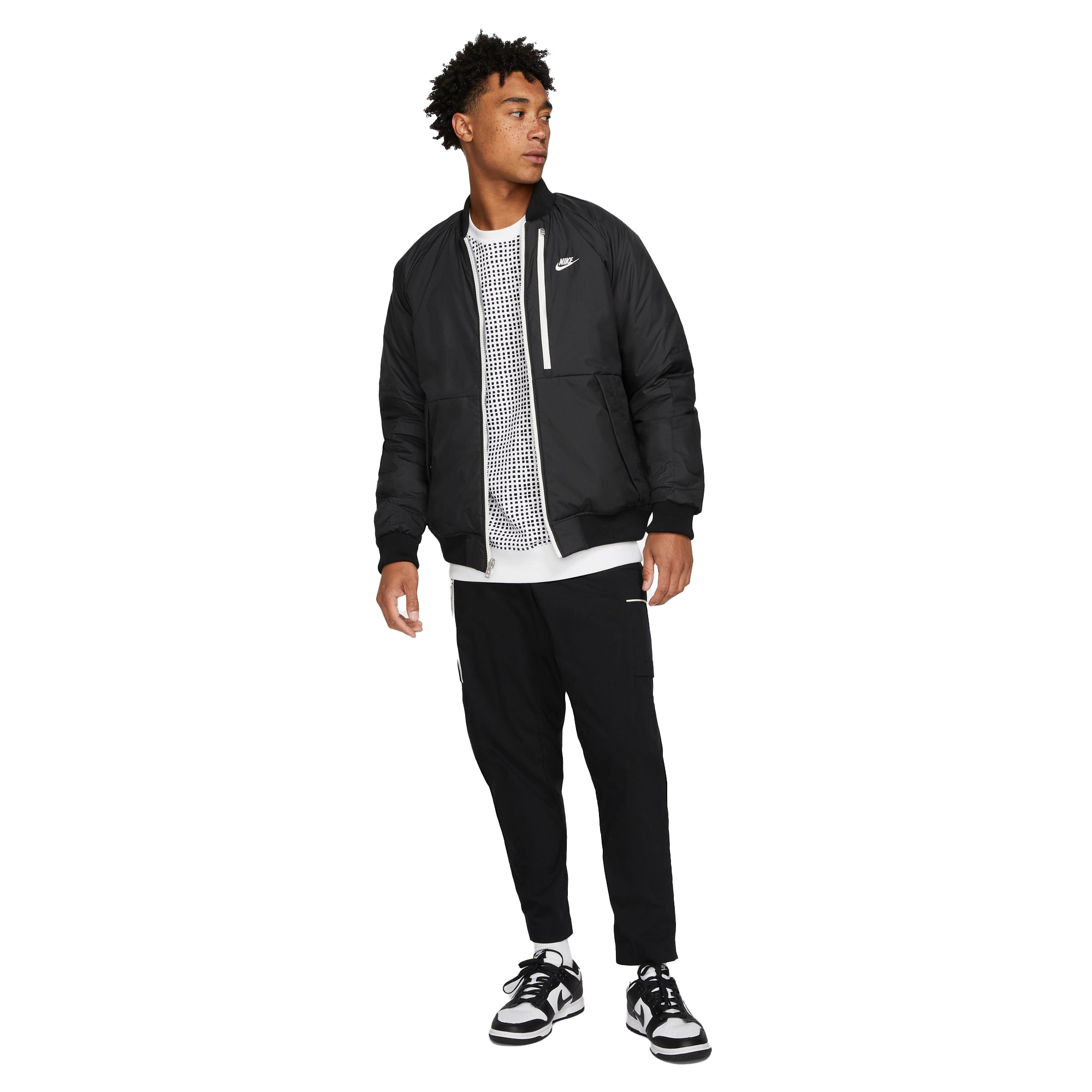 Nike Men's Sportswear Therma-FIT Legacy Reversible Bomber Jacket - BLACK/GREY Thumbnail View 7