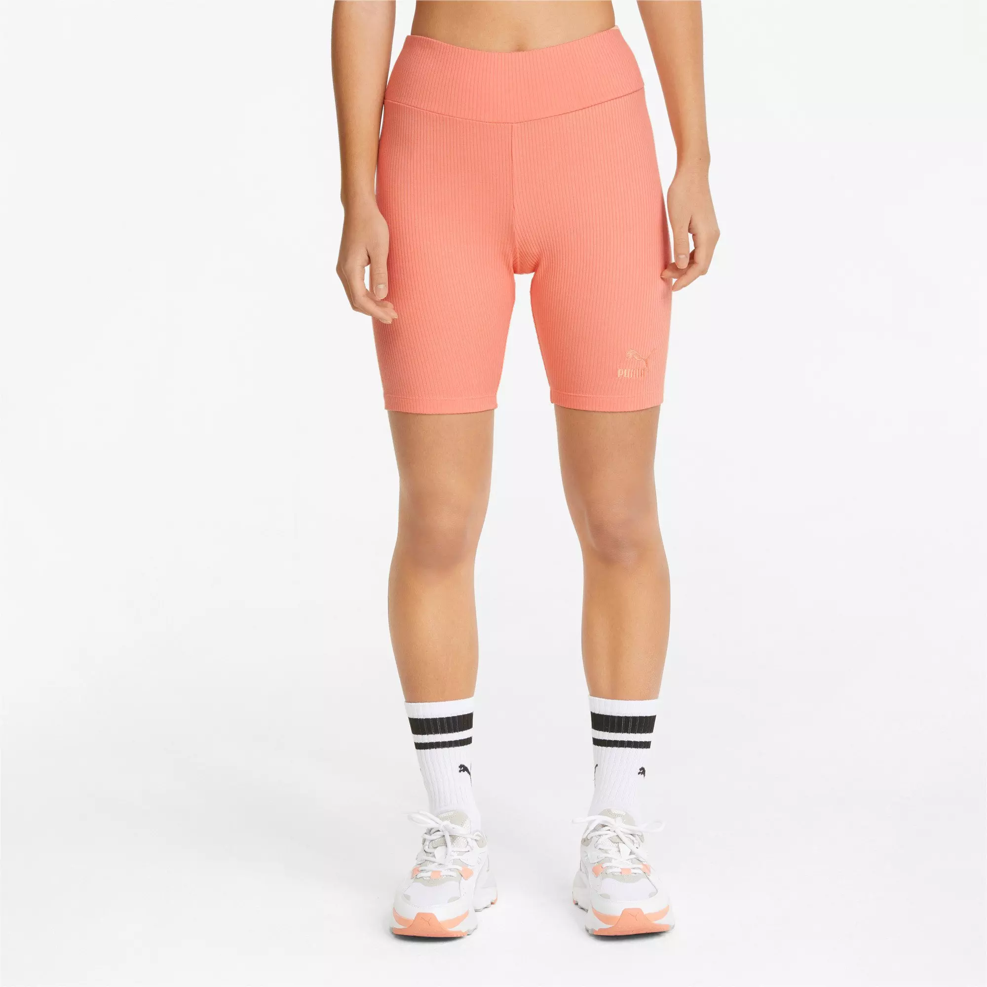 PUMA Women's Classics Ribbed "Peach" Bike Shorts - PEACH