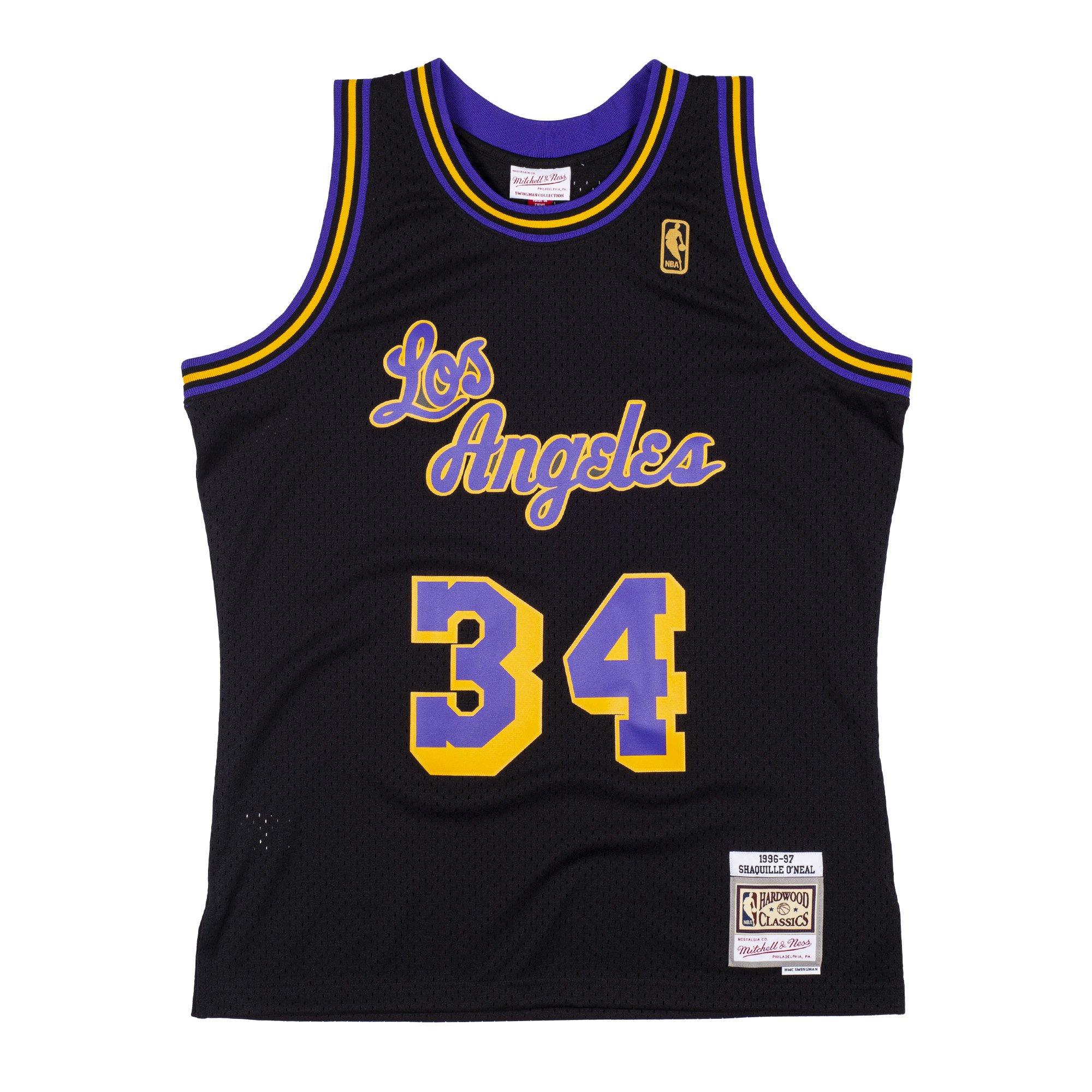 Men's Mitchell & Ness Shaquille O'Neal Black Los Angeles Lakers Reload Name  & Number T-Shirt