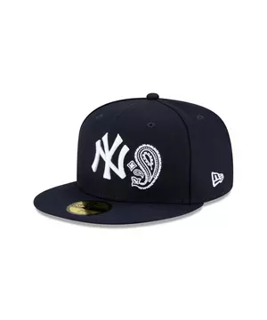 New Era 59FIFTY Satin New York Yankees Logo Patch Hat - Navy, Grey Navy/Grey / 7 1/4