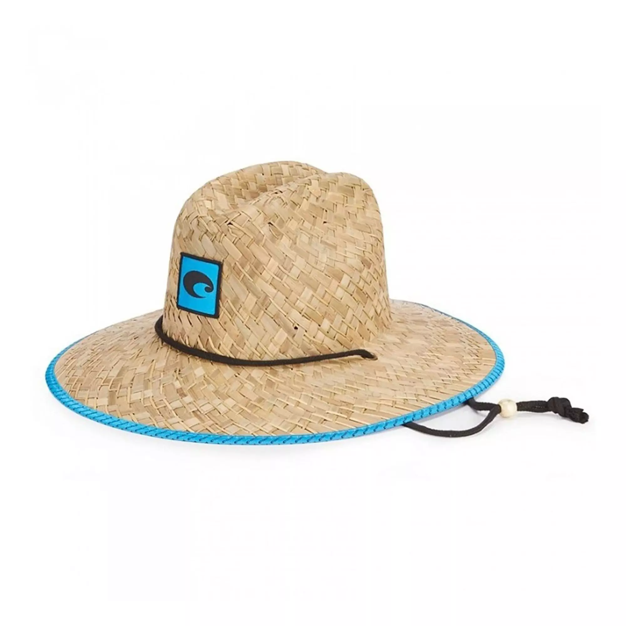 Costa Del Mar Straw Drawstring Hat - Tan/Blue Trim - TAN