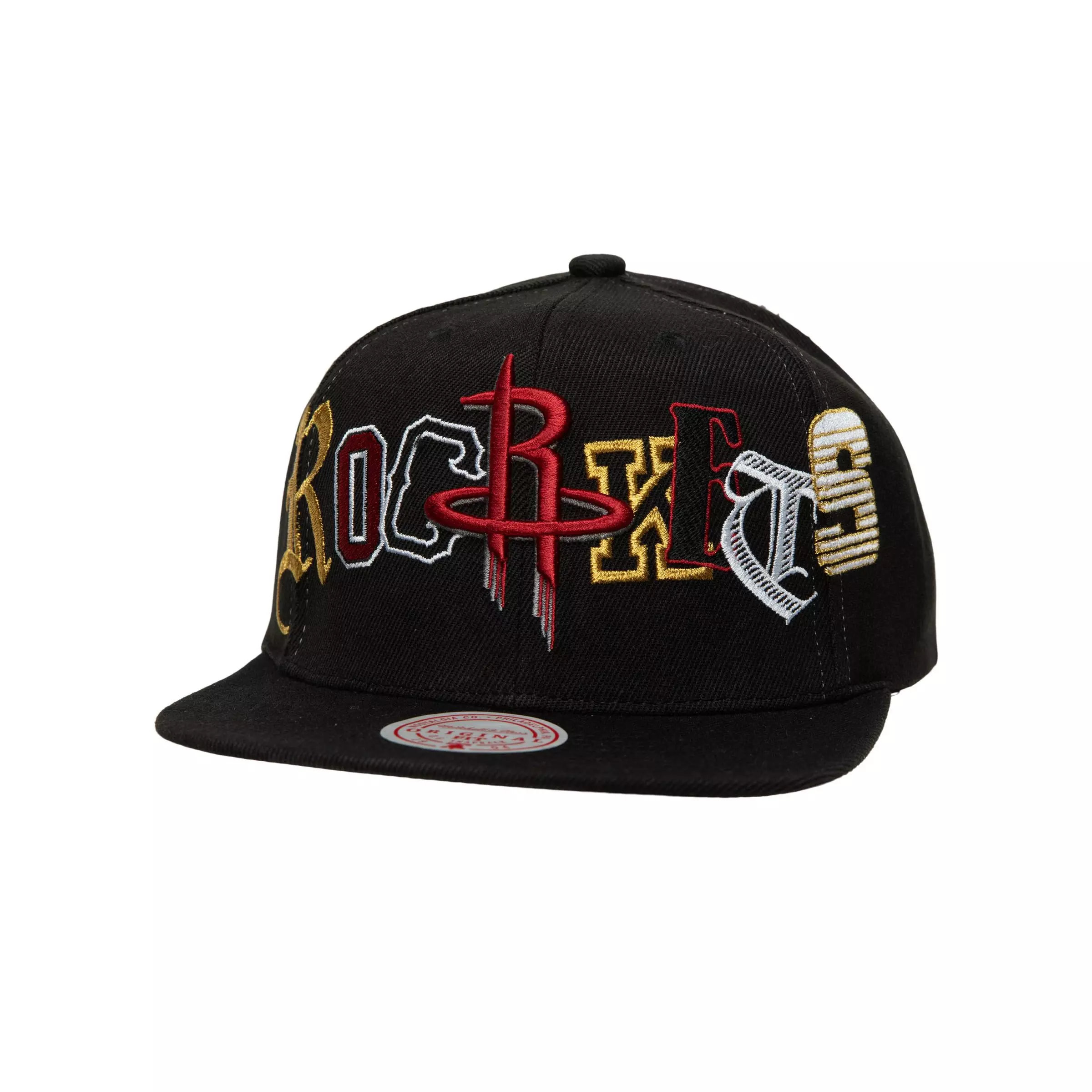 Mitchell & Ness Houston Rockets Hype Type Snapback Hat - BLACK/RED/YELLOW