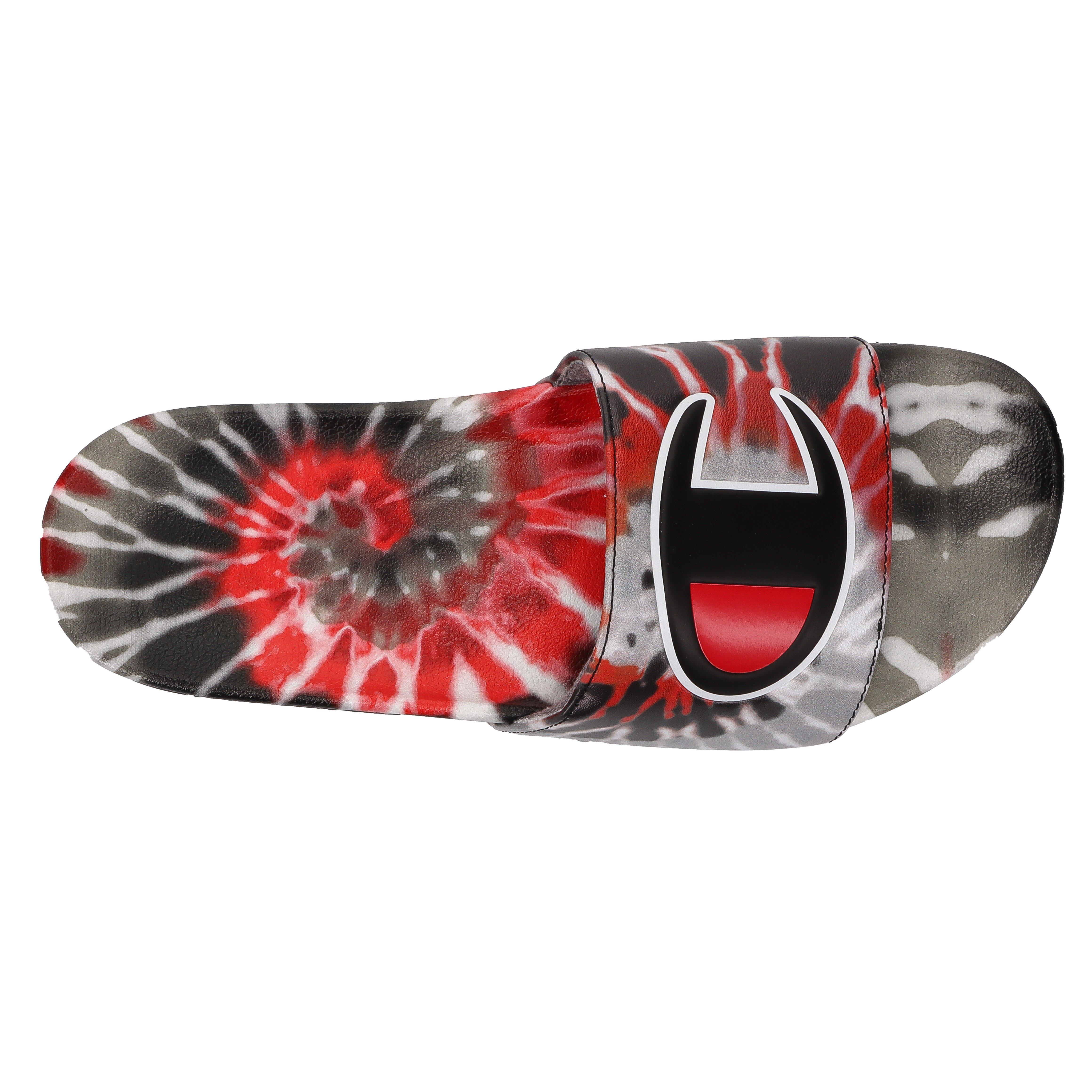 red tie dye champion slides