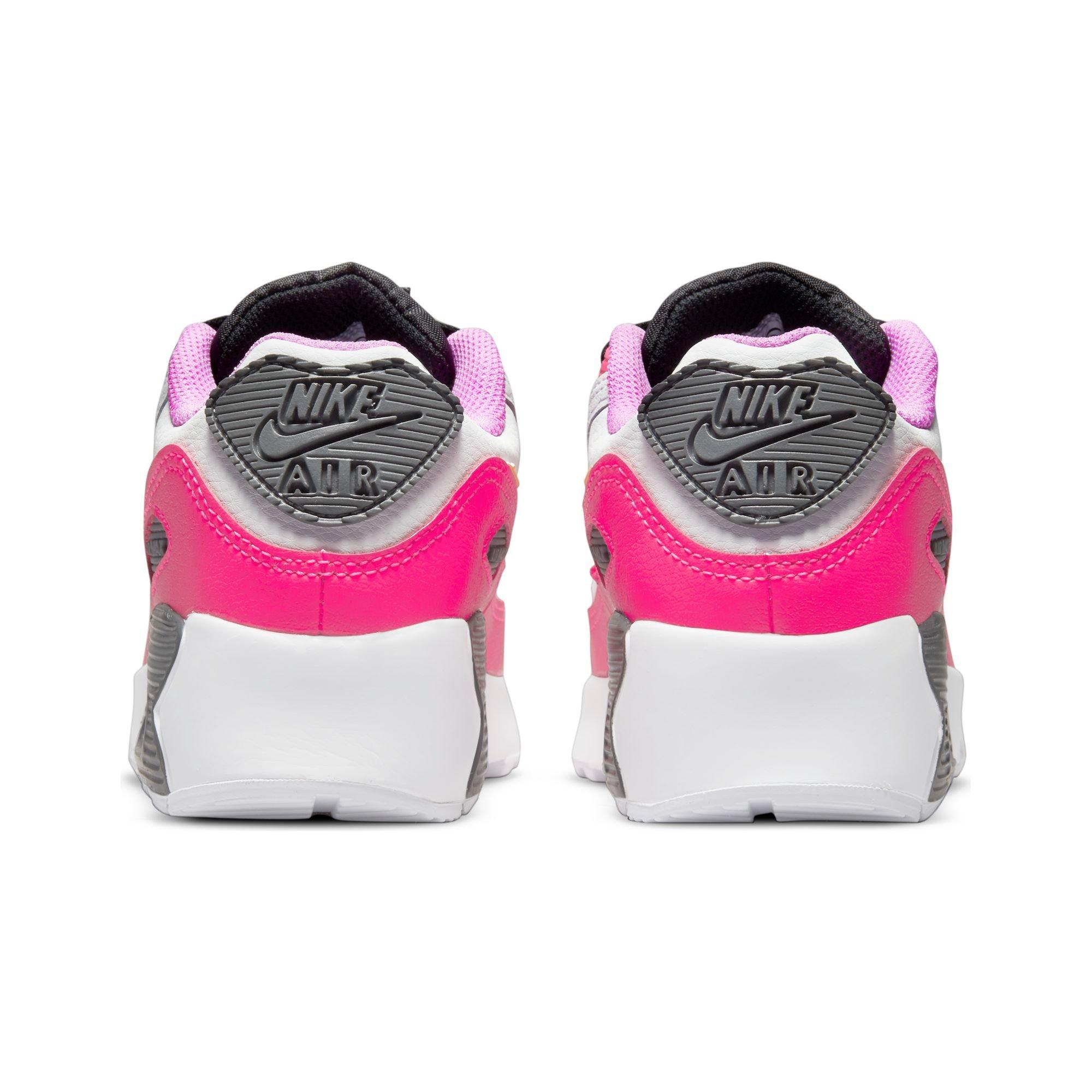 Nike Air Max 90 "White/Laser Orange/Black/Hyper Pink" Preschool Girls' Shoe - WHITE/PINK/BLACK Thumbnail View 9