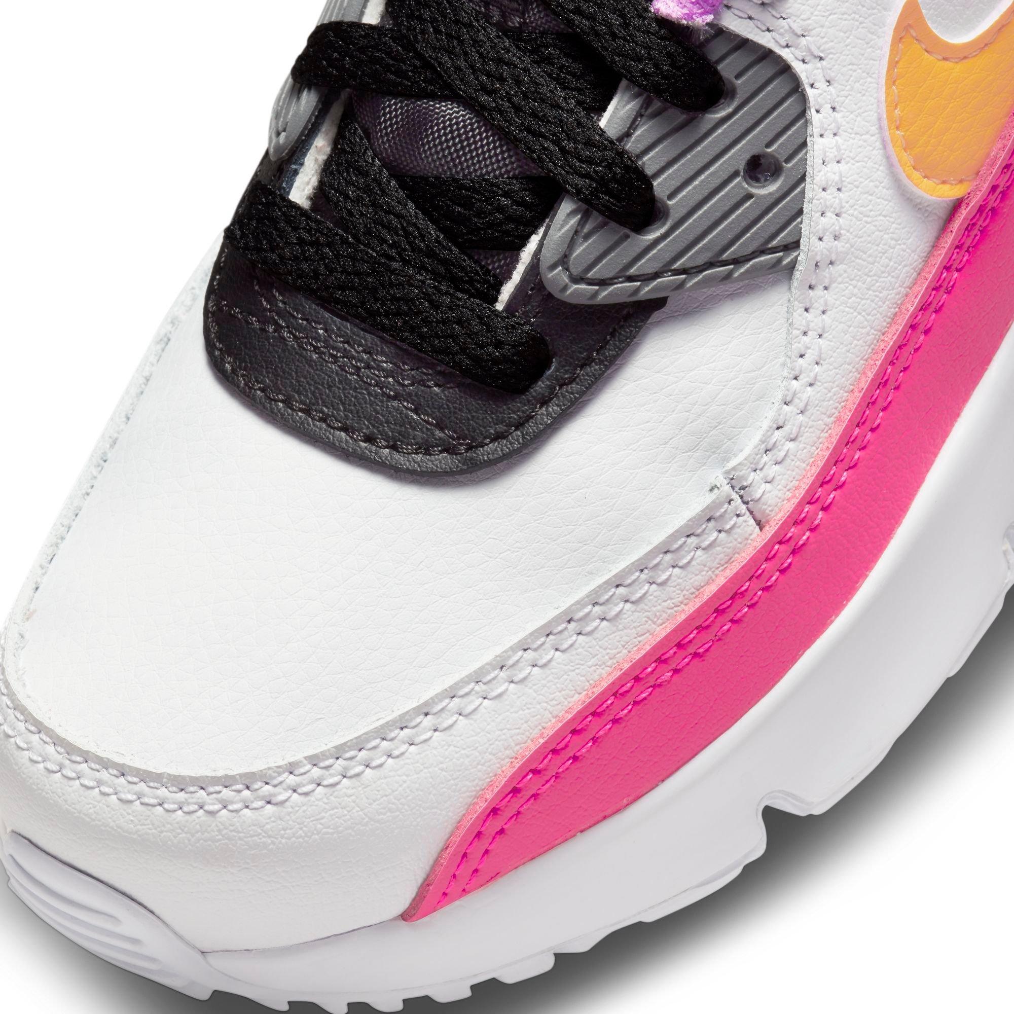 Nike Air Max 90 "White/Laser Orange/Black/Hyper Pink" Preschool Girls' Shoe - WHITE/PINK/BLACK Thumbnail View 3
