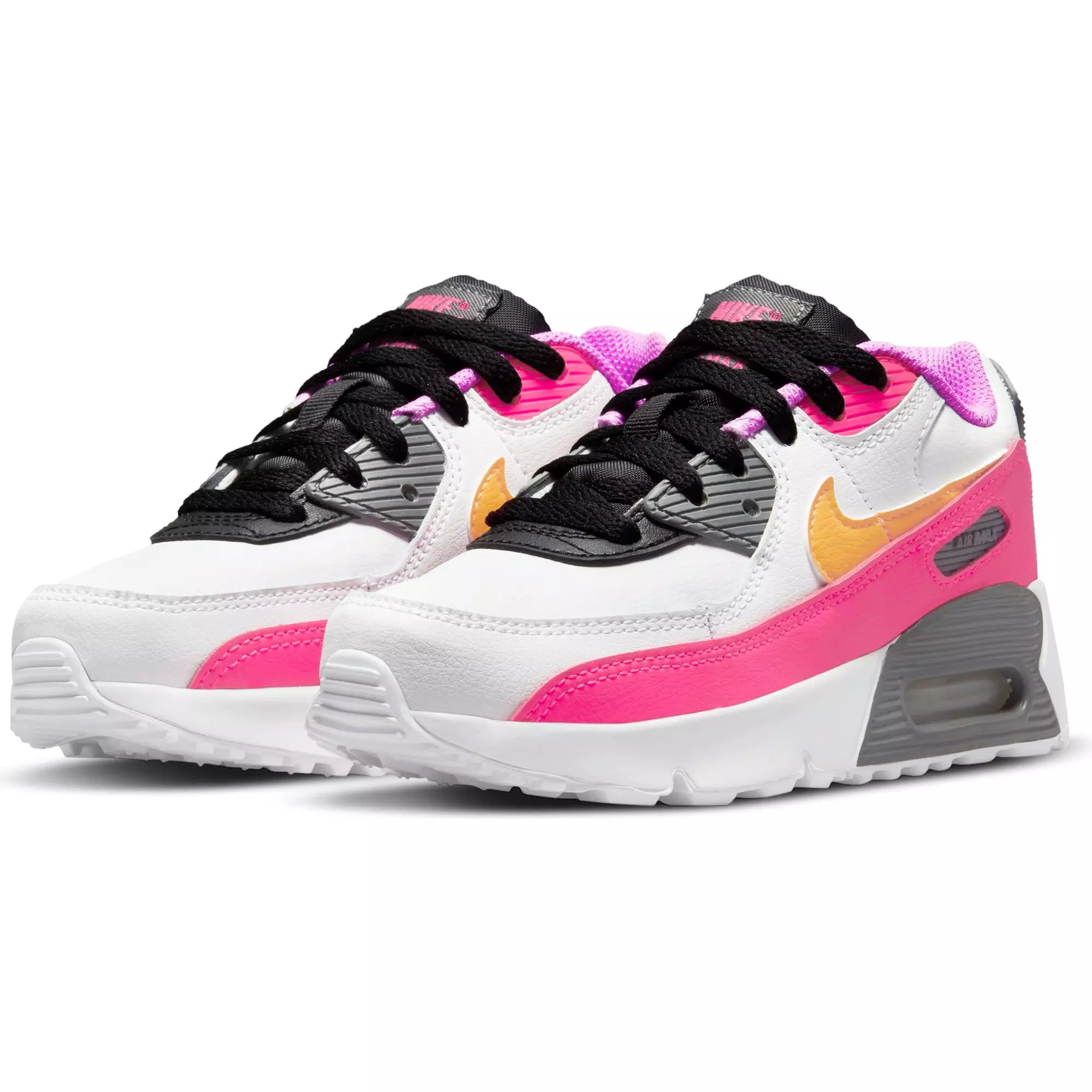 Nike Air Max 90 "White/Laser Orange/Black/Hyper Pink" Preschool Girls' Shoe - WHITE/PINK/BLACK