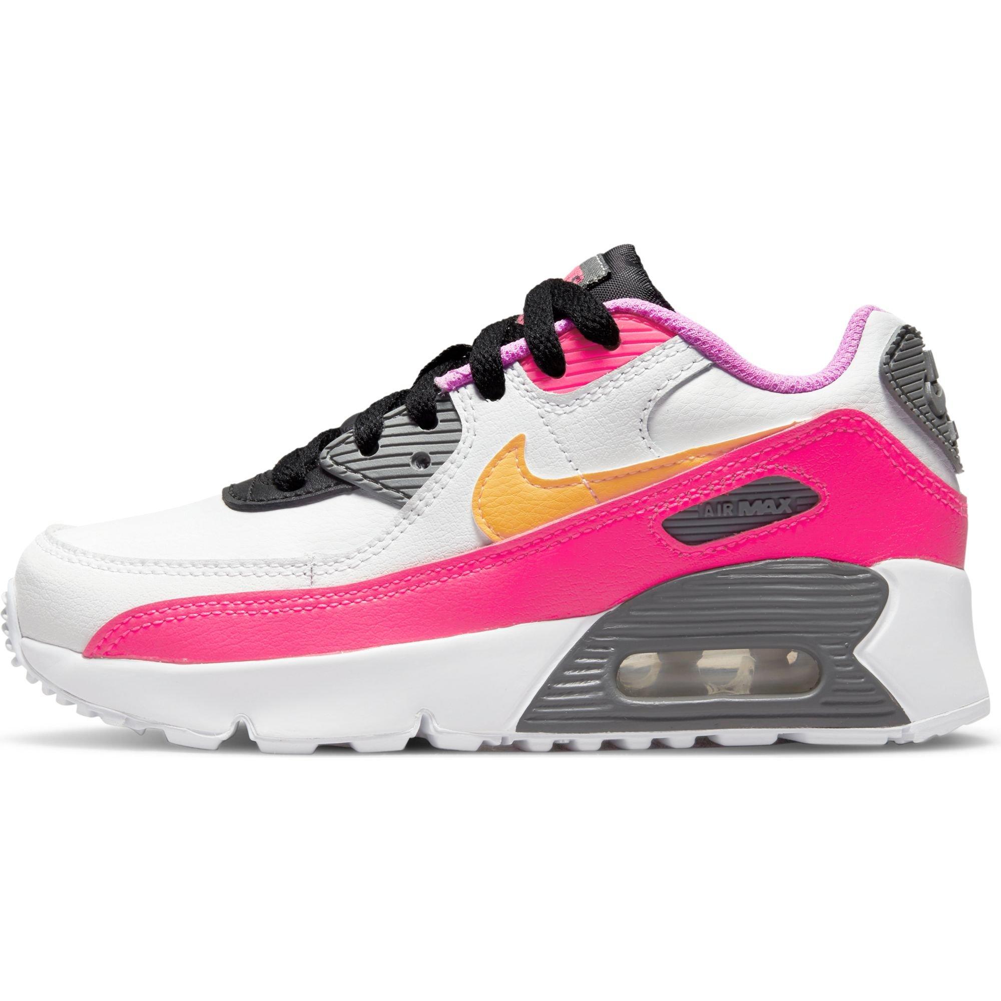 Nike Air Max 90 "White/Laser Orange/Black/Hyper Pink" Preschool Girls' Shoe - WHITE/PINK/BLACK Thumbnail View 5
