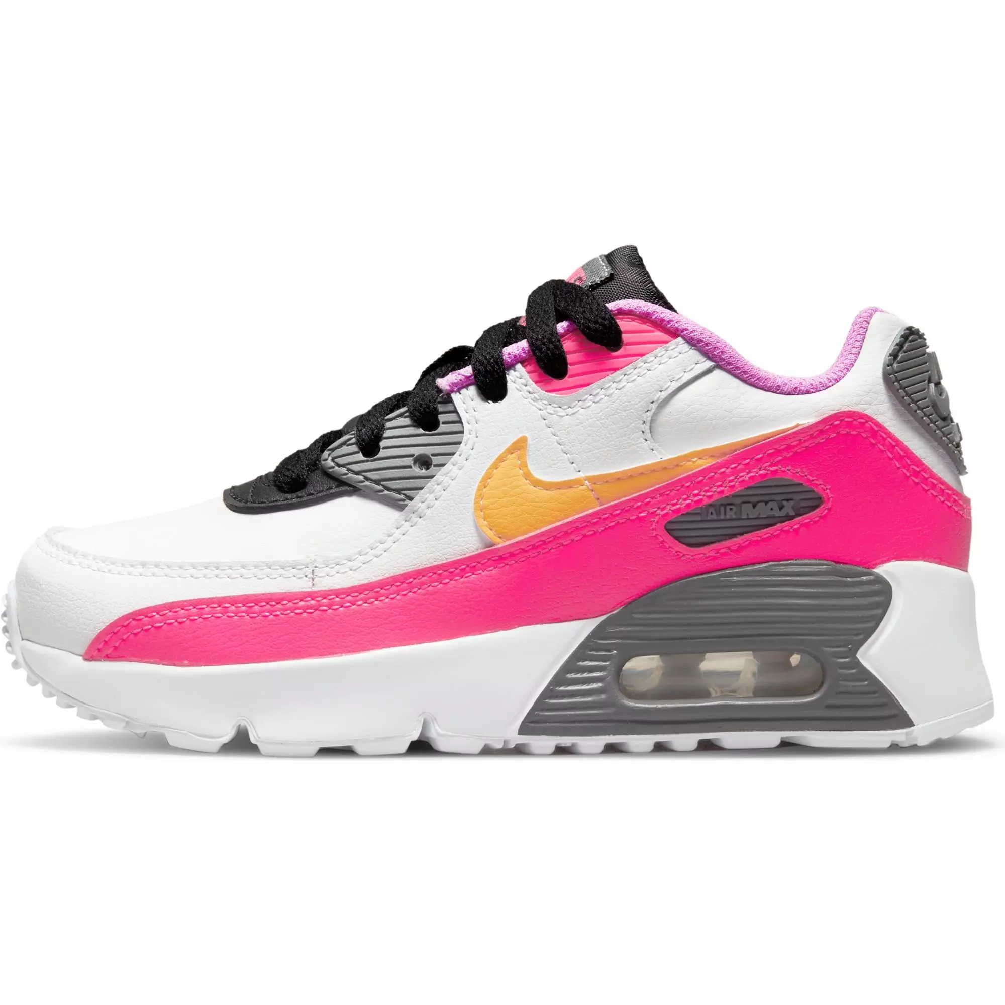 Nike Air Max 90 "White/Laser Orange/Black/Hyper Pink" Preschool Girls' Shoe - WHITE/PINK/BLACK