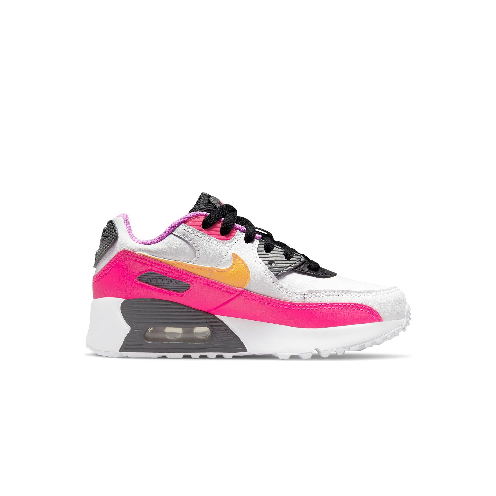 Nike Air Max 90 "White/Laser Orange/Black/Hyper Pink" Preschool Girls' Shoe - WHITE/PINK/BLACK Thumbnail View 2
